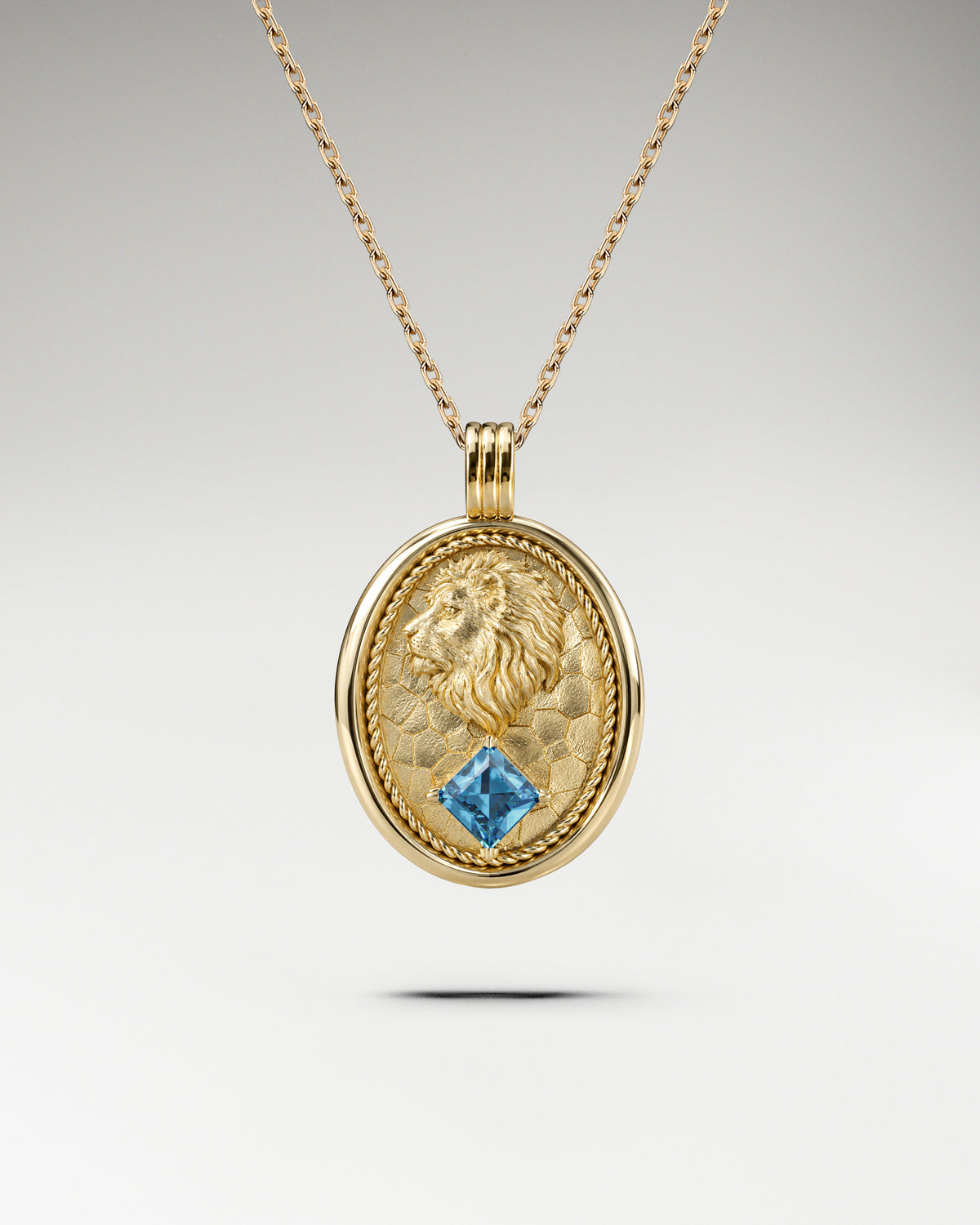 The Lion Medallion Necklace Pendant In Sterling Silver With Topaz