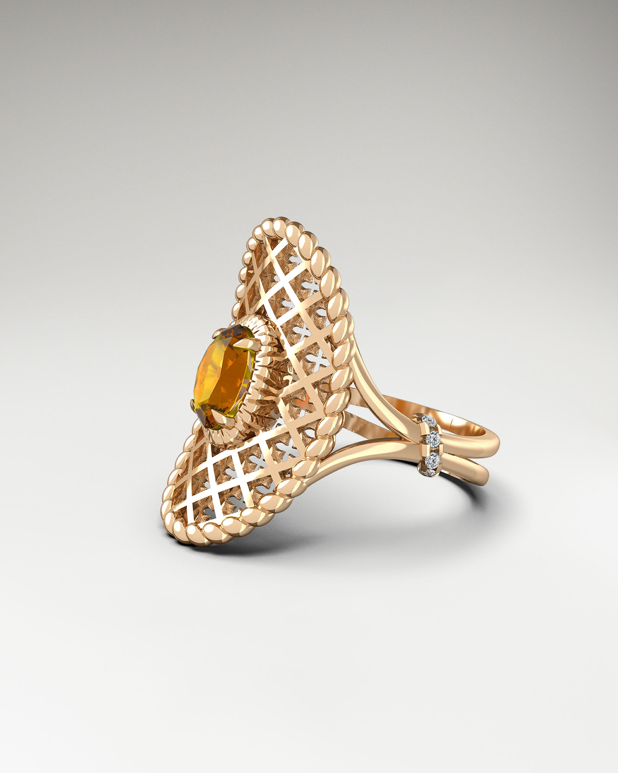 Horse Saddle Ring in 10k Gold and Citrine and diamonds