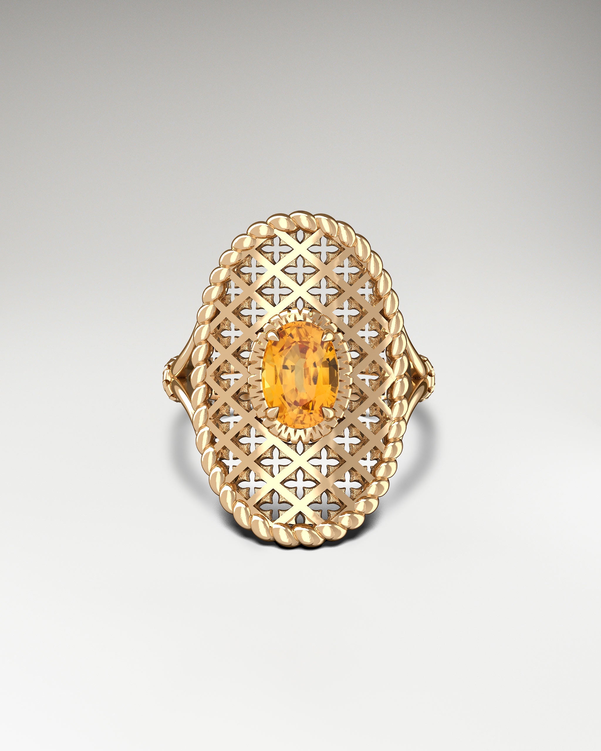 10k gold horse saddle ring featuring a citrine gemstone.