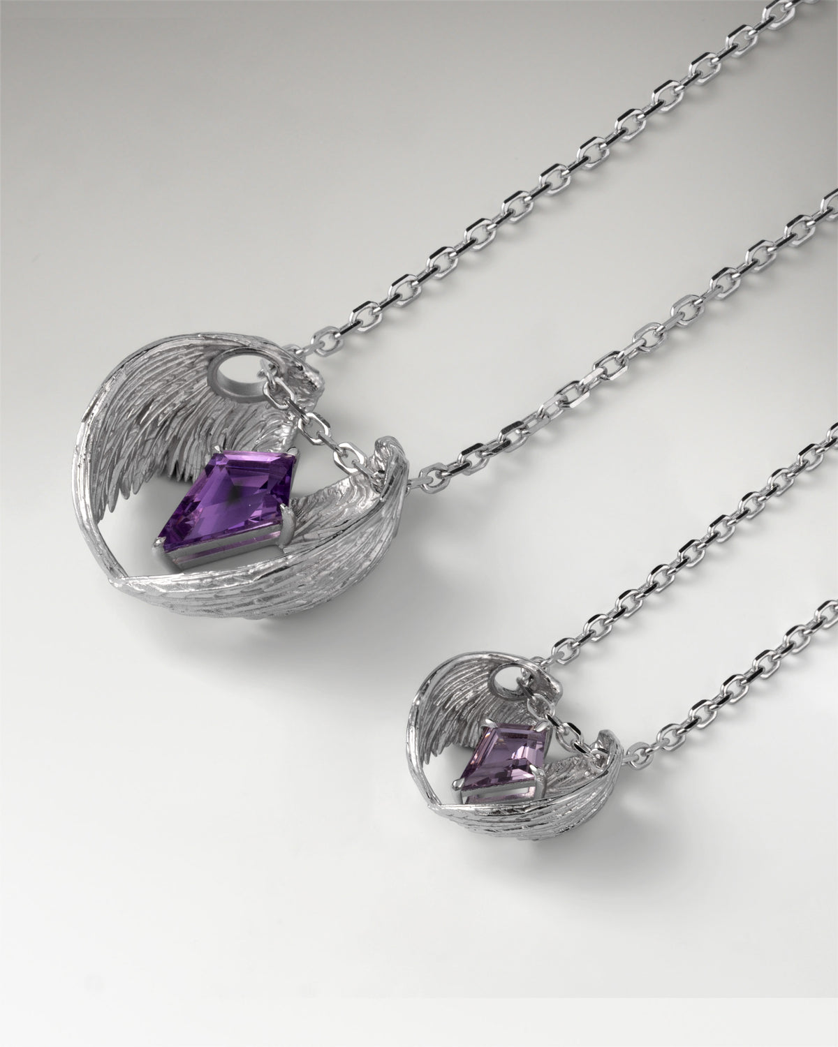 Wings Of Knight Mini Pendant In Sterling Silver With Amethyst