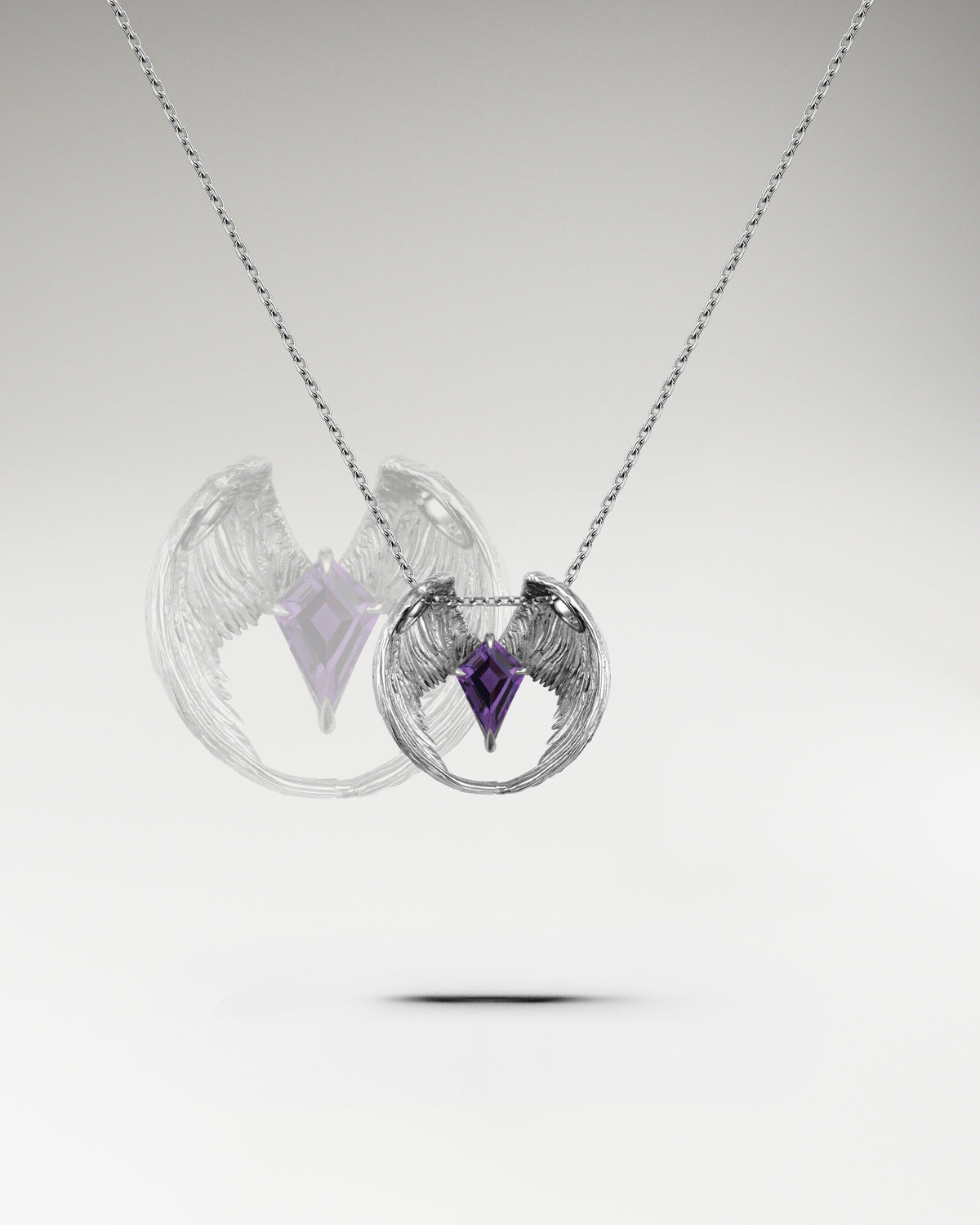 Wings Of Knight Mini Pendant In Sterling Silver With Amethyst