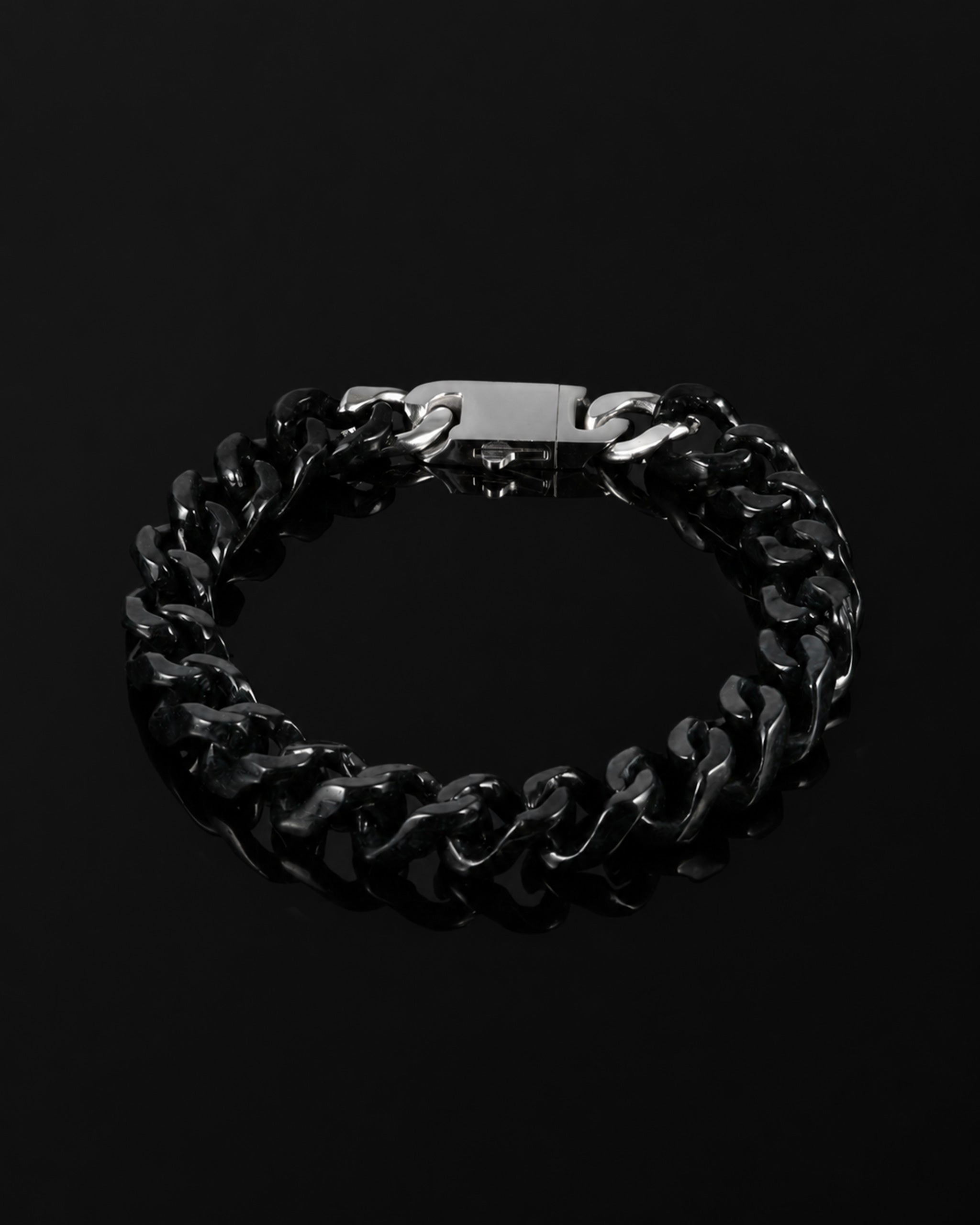 Relic Clasp In Sterling Silver With Jade Cuban Link