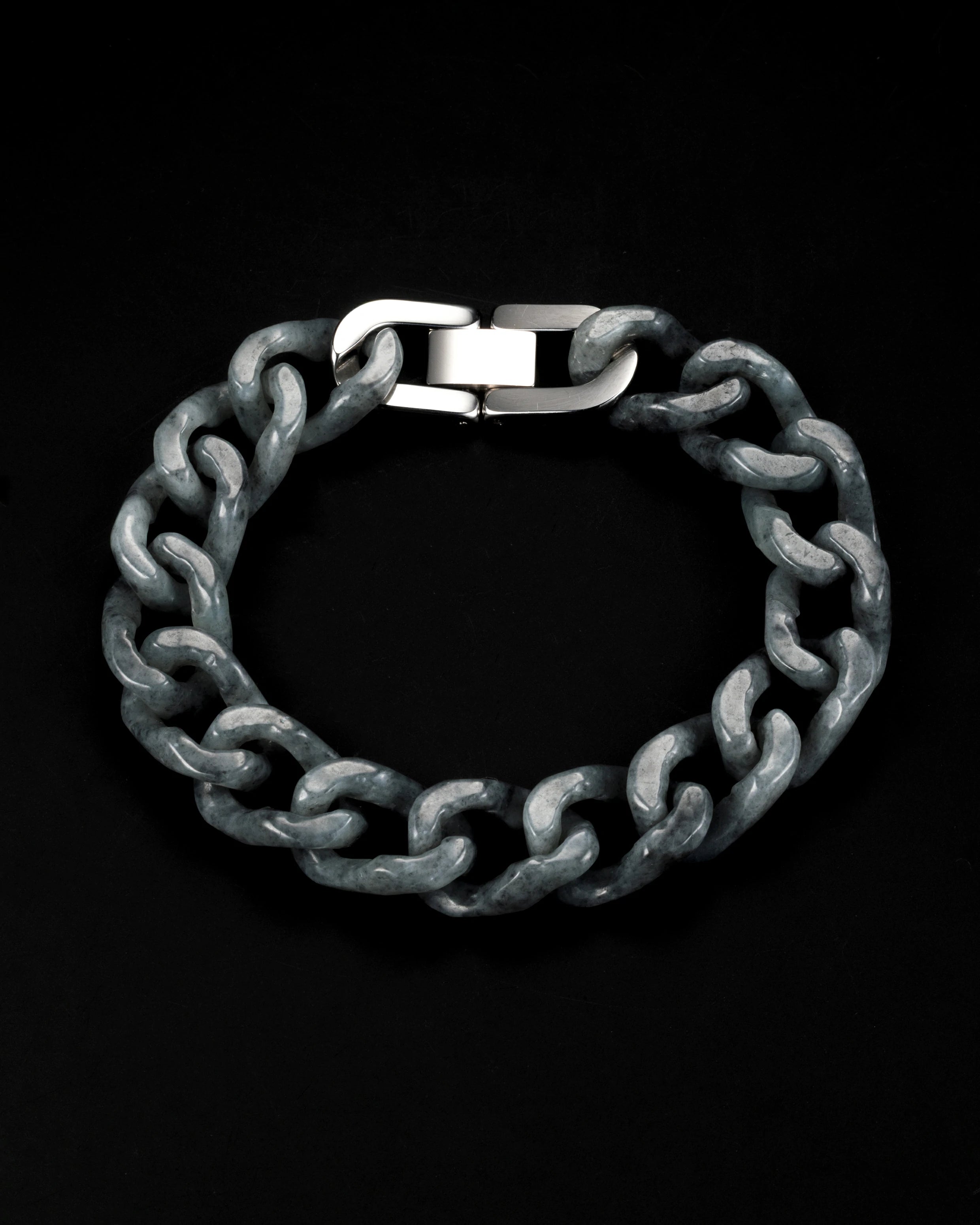 Relic Clasp In Sterling Silver With Jade Cuban Link