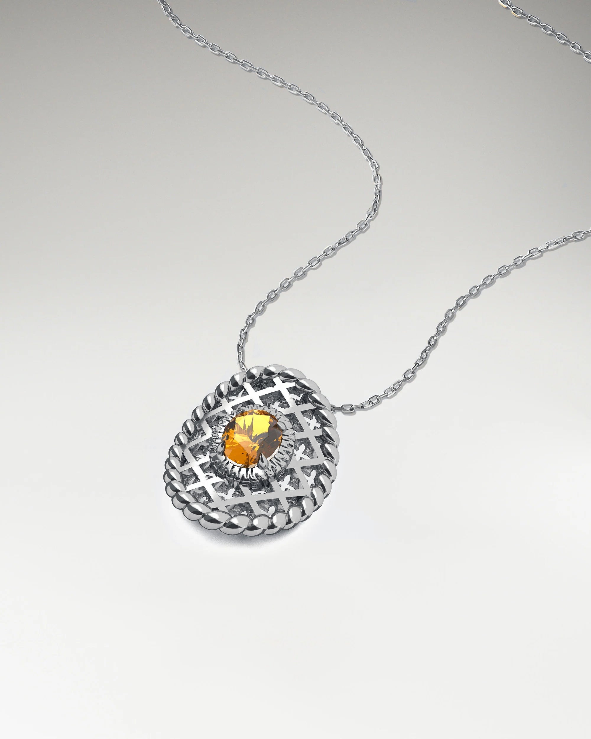 シトリン付きスターリングシルバーのウエスタンサドルネックレス