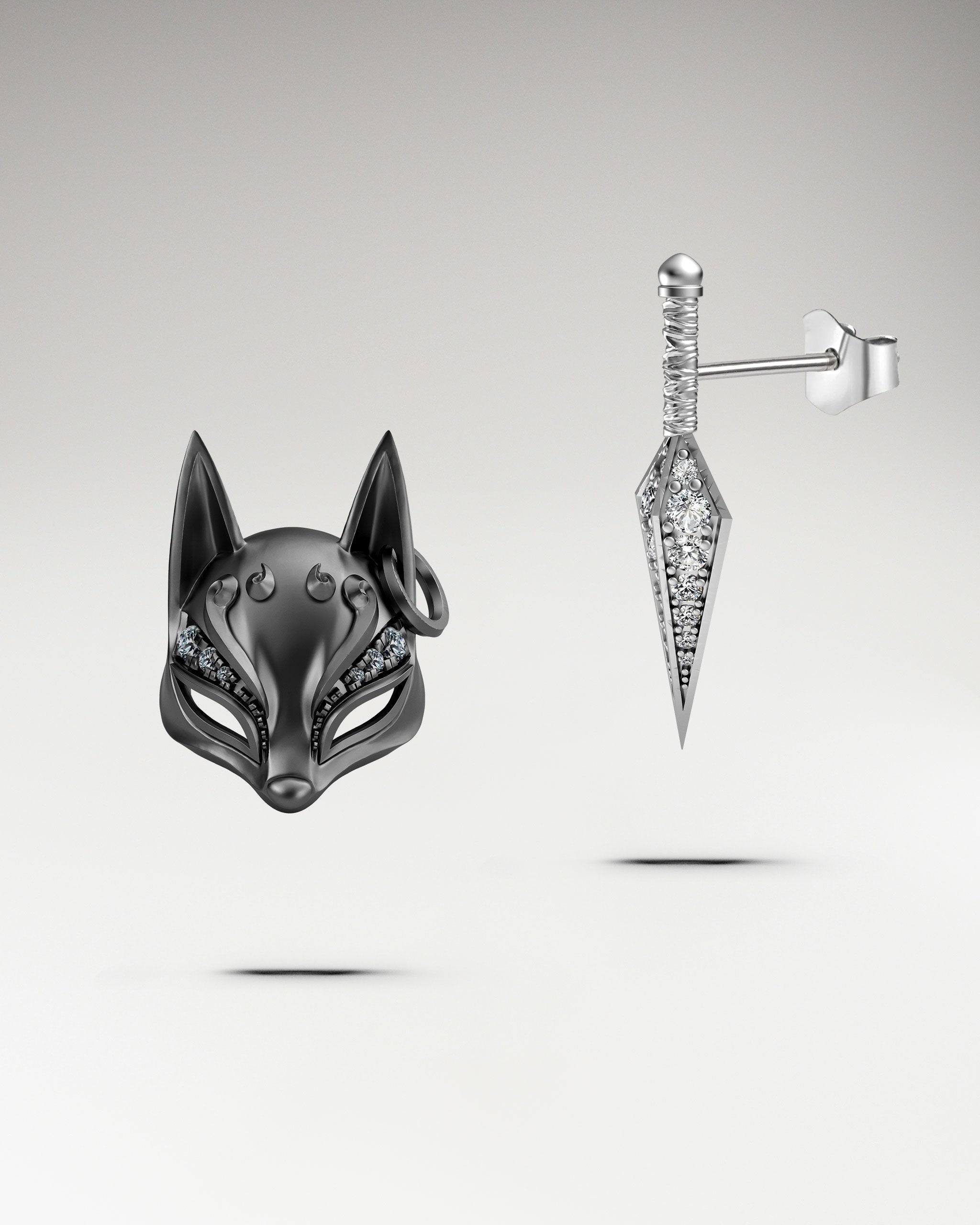 Kitsune Mask Earrings In Sterling Silver
