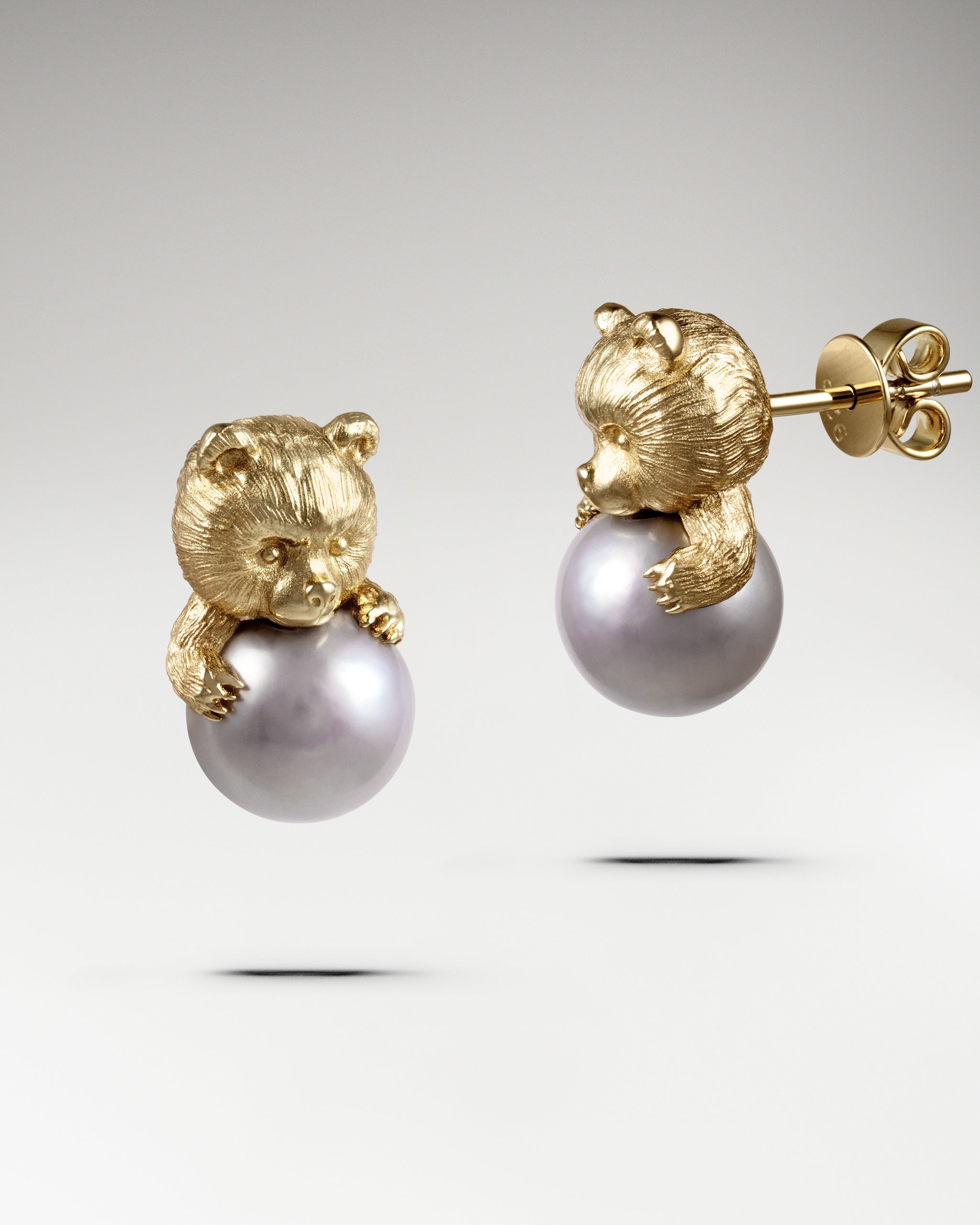 Bear Pearl Earrings In Sterling Silver With Pearls