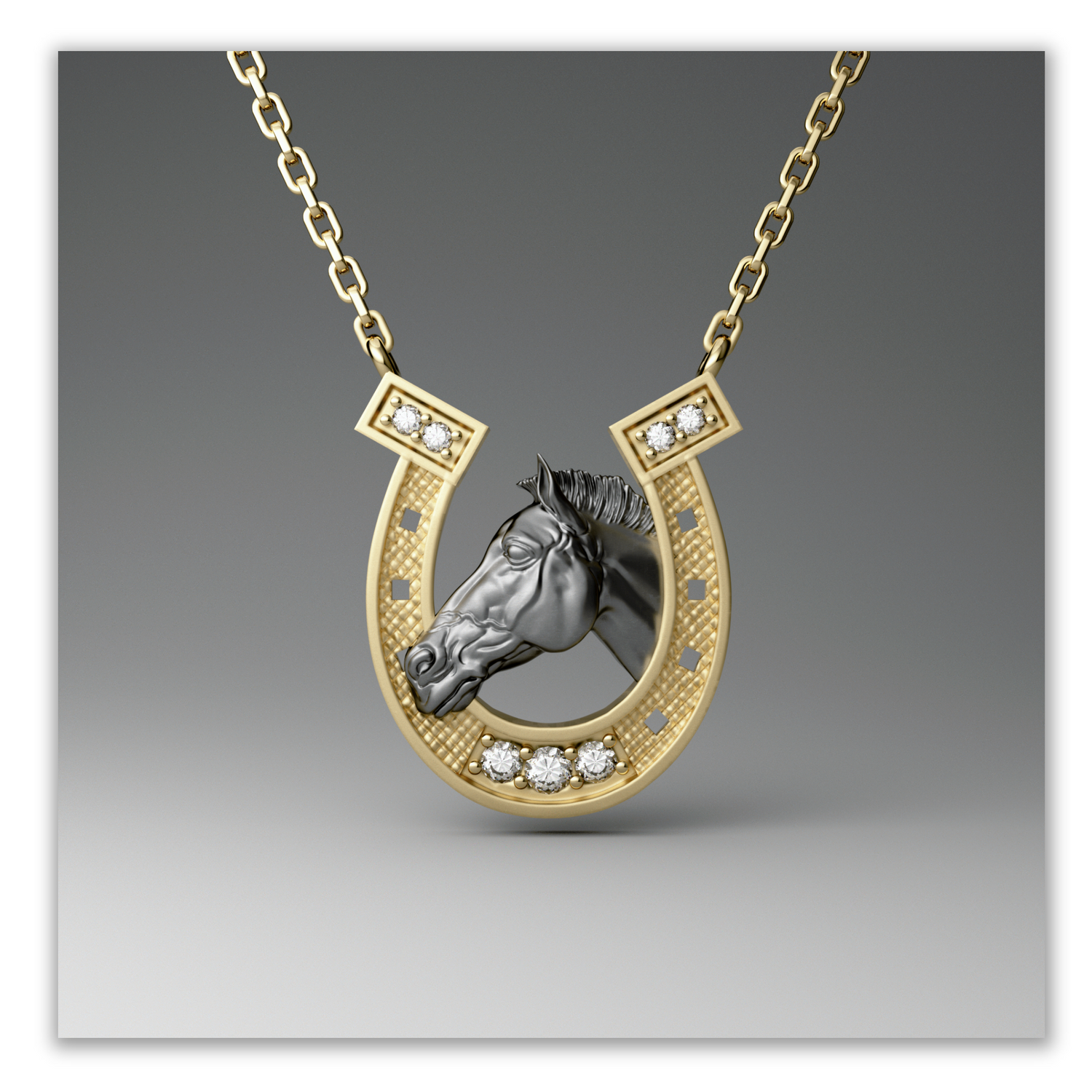 Horseshoe Sculpture Pendant in 10k Gold and Diamond by Truegem