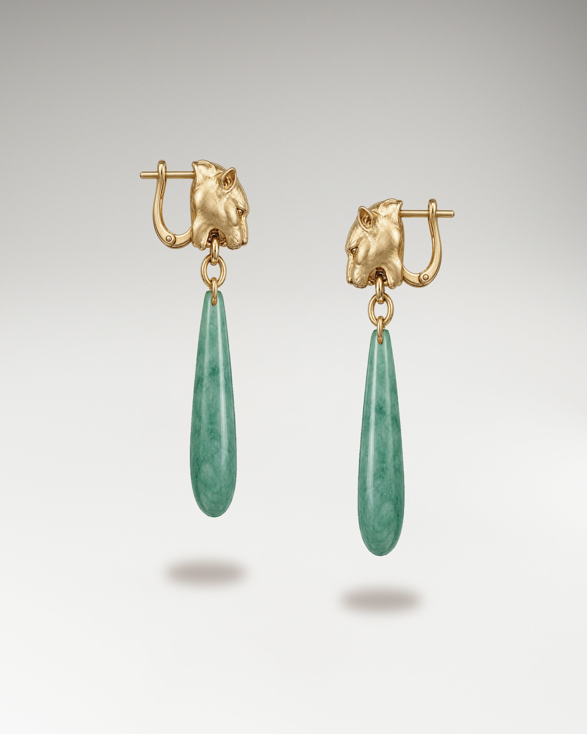 Jaguar Teardrop Dangle Earrings In Sterling Silver With Guatemalan Jade