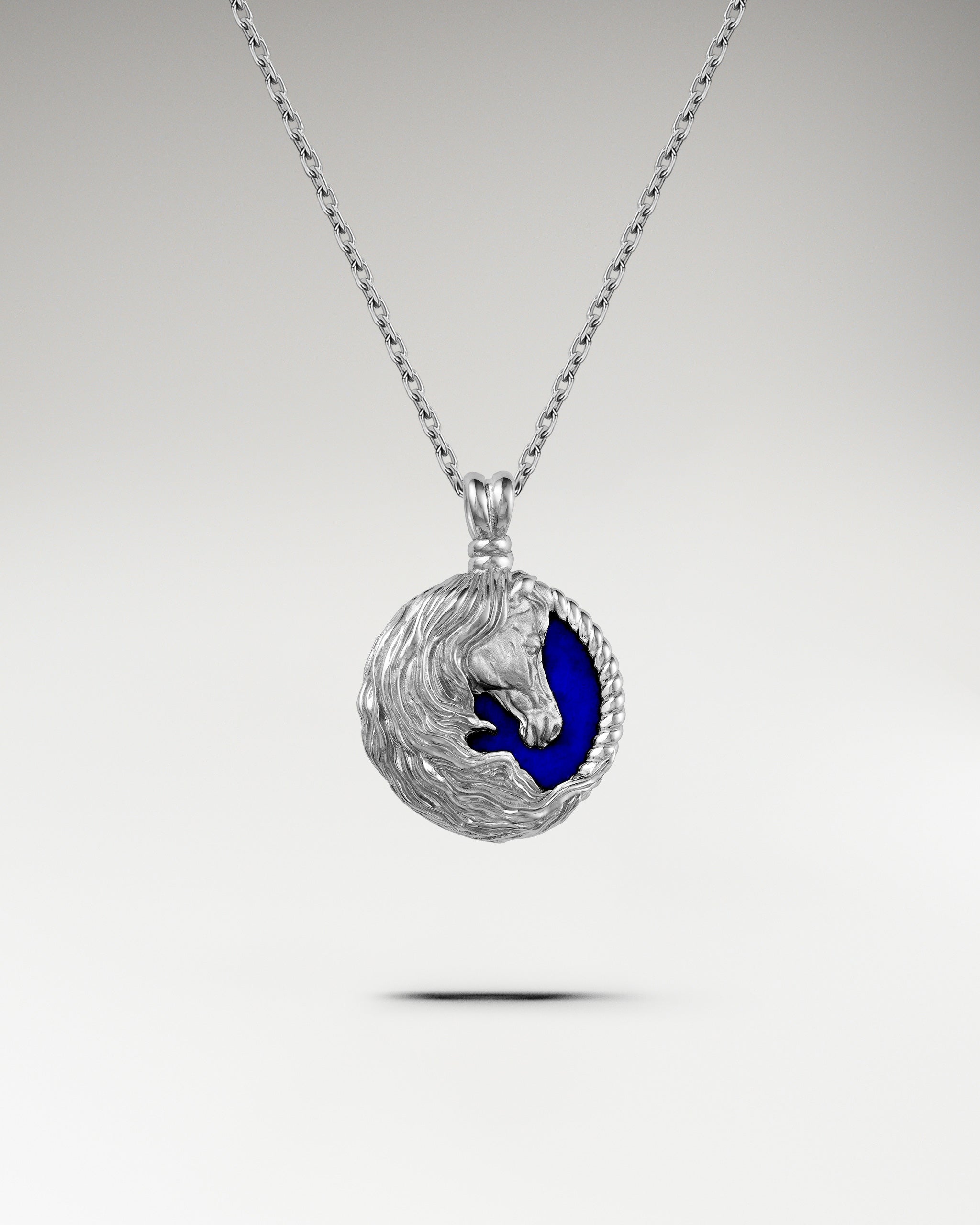 Horse Sculpture Pendant In Sterling Silver With Lapis Lazuli