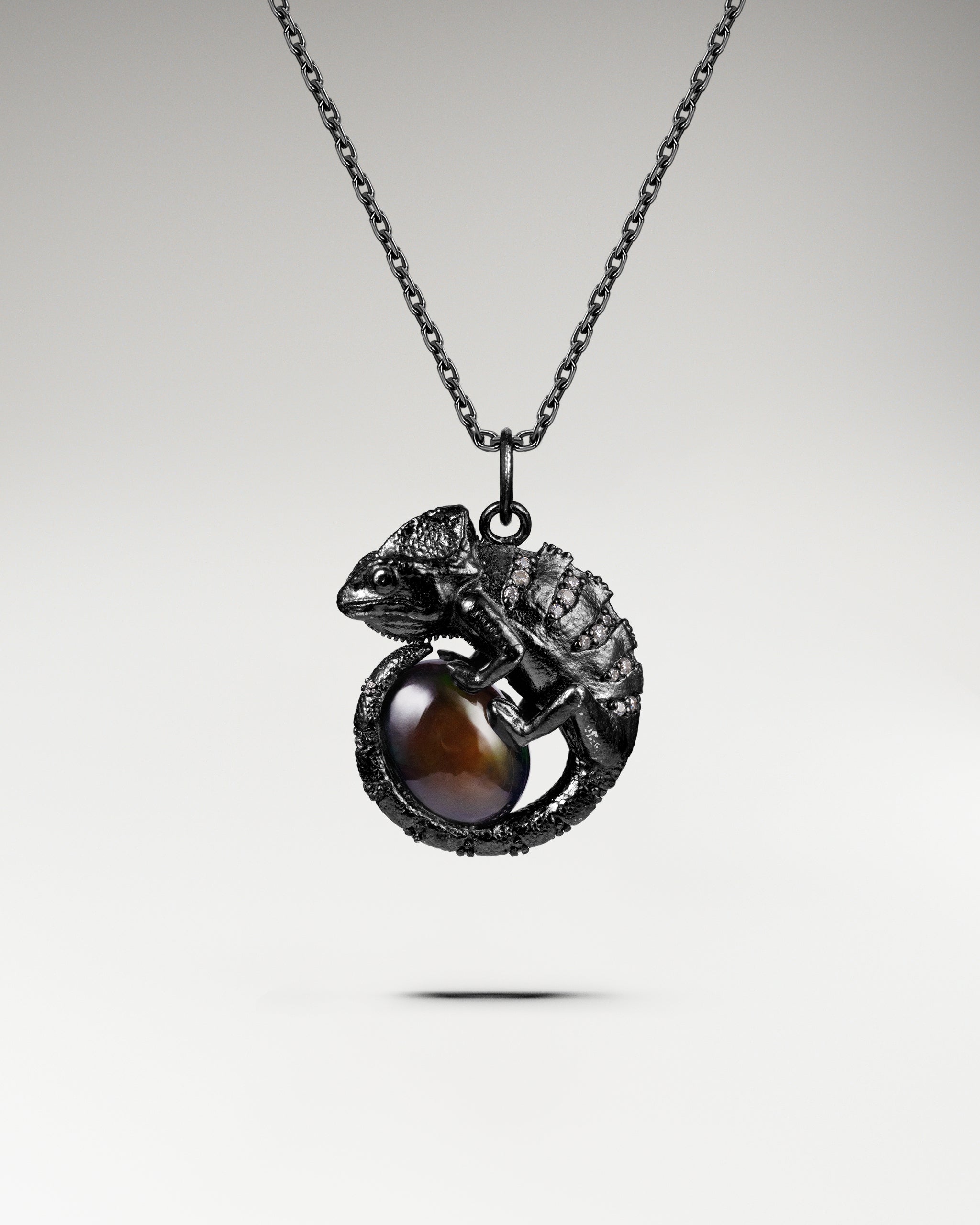 Chameleon’s Embrace Pendant In Sterling Silver With Opal