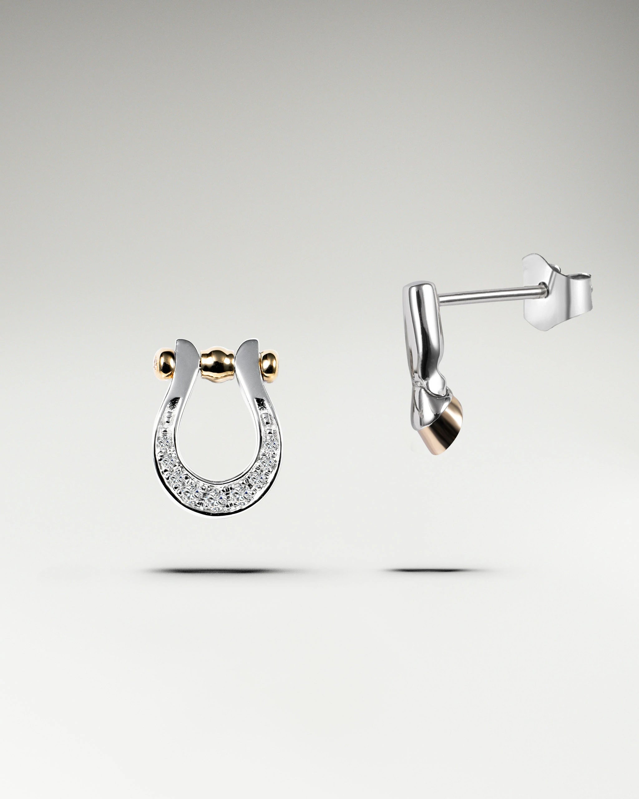 Lucky Horseshoe Stud Earrings In Gold With Diamonds