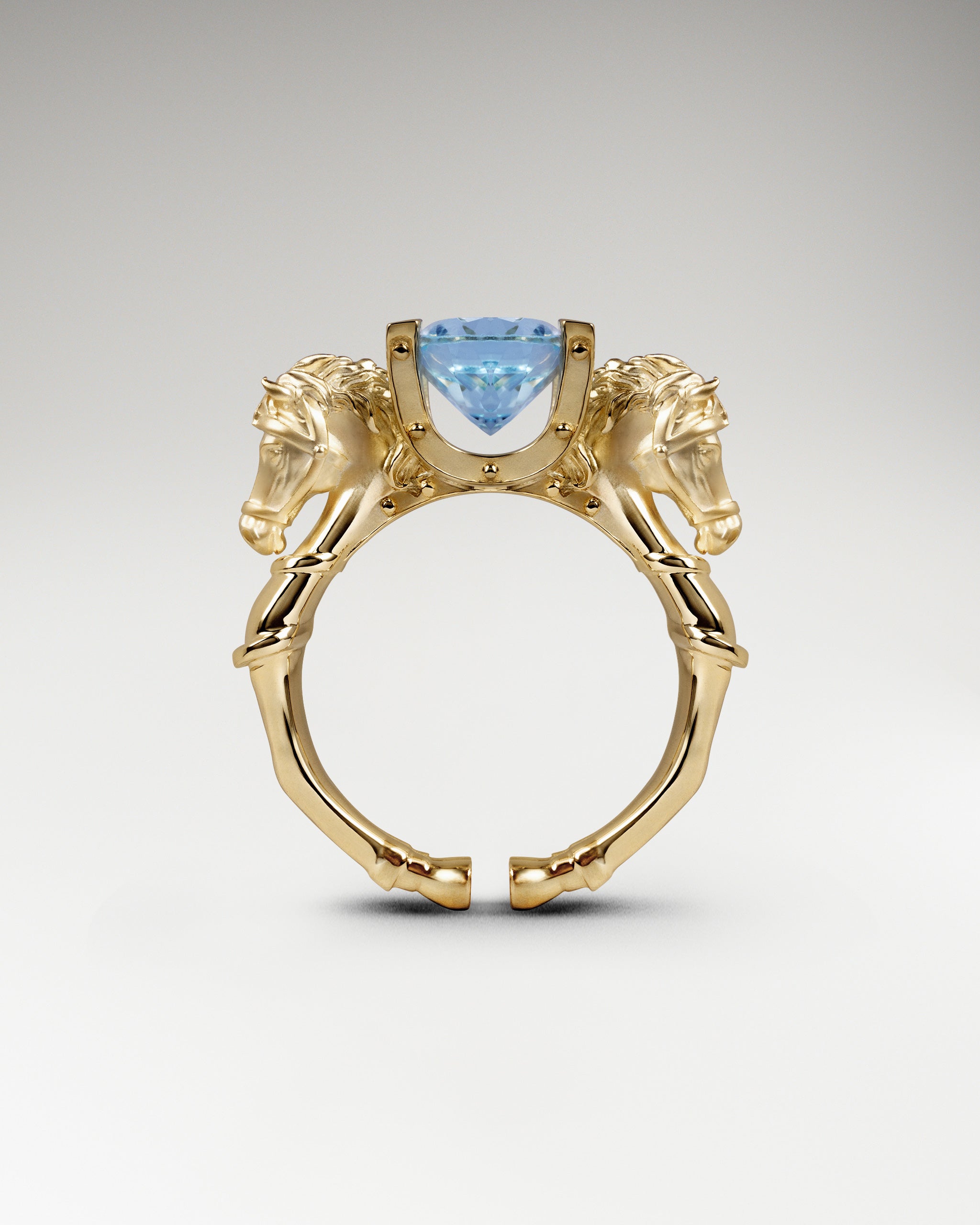 Twin Stallion Ring In Sterling Silver With Blue Topaz