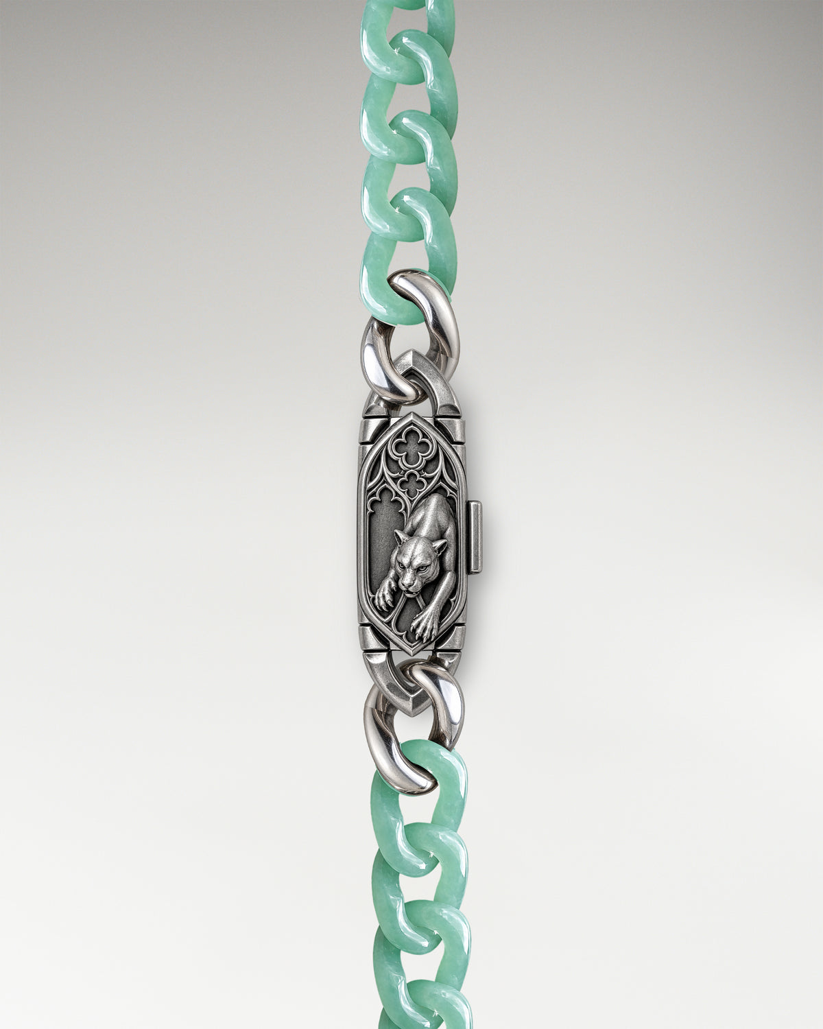 Dusk Guardian Clasp In Sterling Silver With Jade Cuban Link