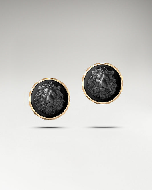 Aretes con diseño de león de Abyss en plata de ley con ágata negra