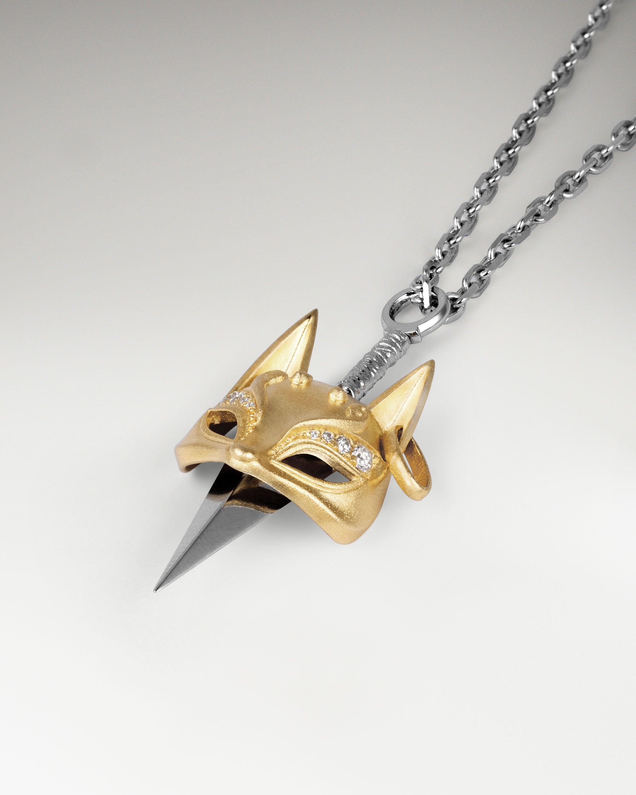Kitsune Mask Mini Pendant Necklace In Sterling Silver