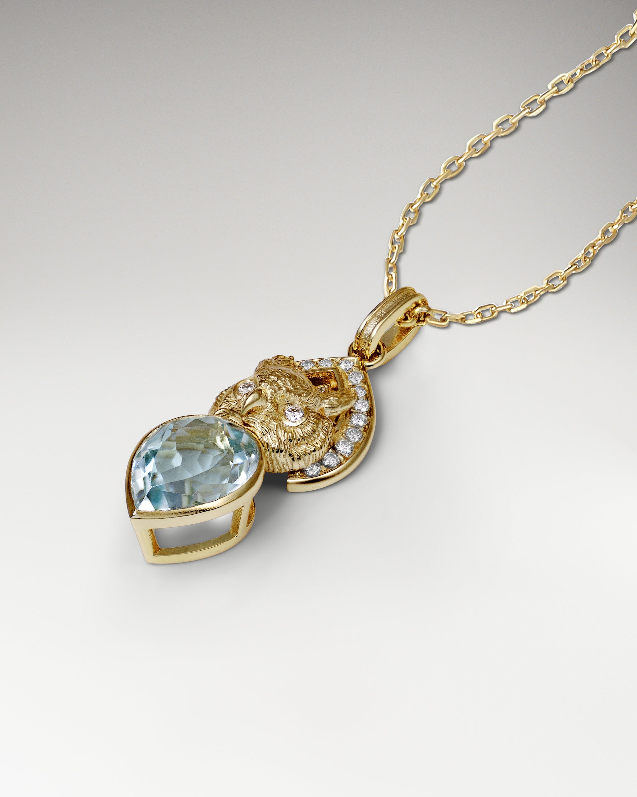 Wisdom Owl Necklace In Sterling Silver With Blue Topaz