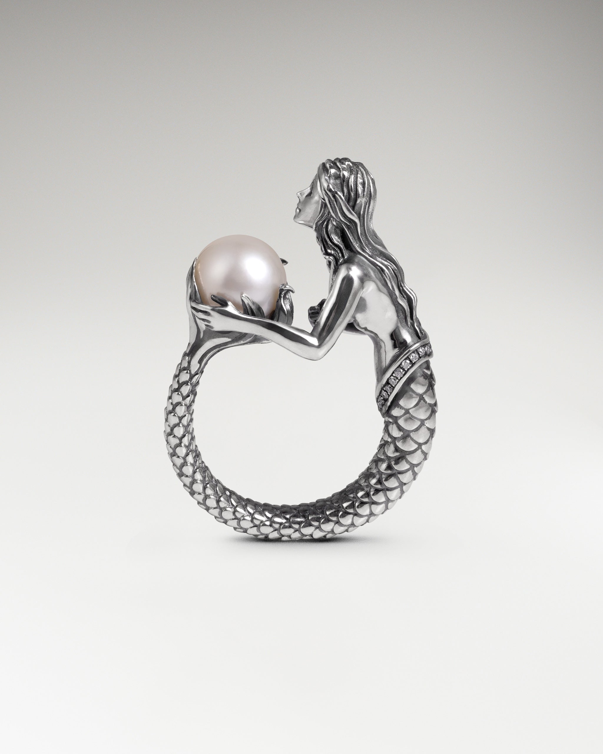 Mermaid Embrace Ring In Sterling Silver With Pearl
