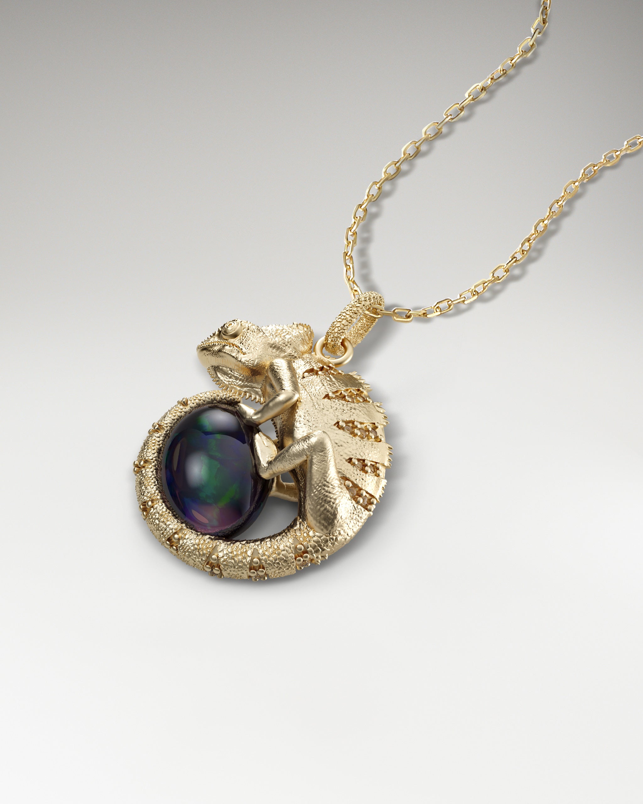 Chameleon’s Embrace Pendant In Sterling Silver With Opal