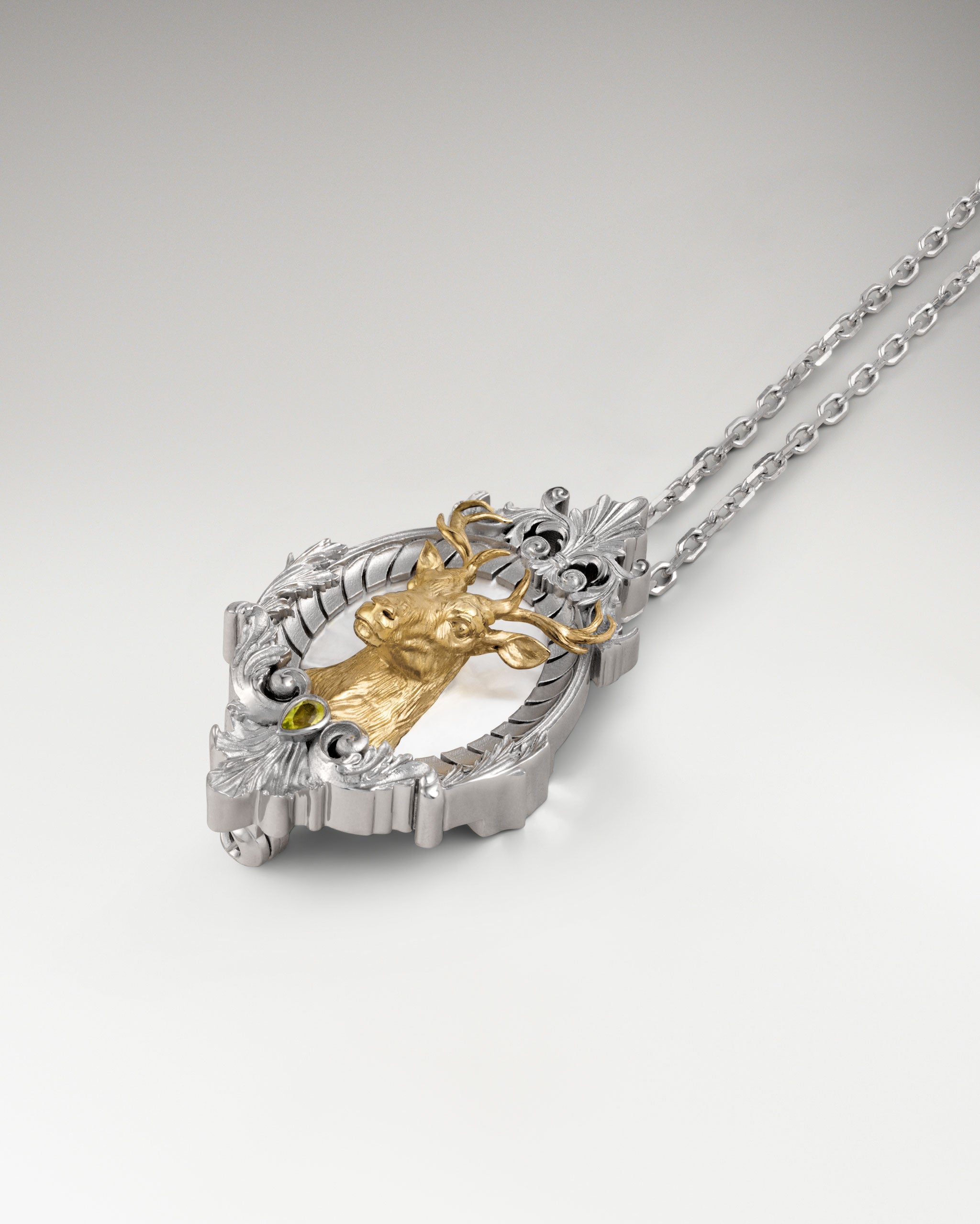 Stag Filigree Necklace / Brooch In Sterling Silver With Nacre