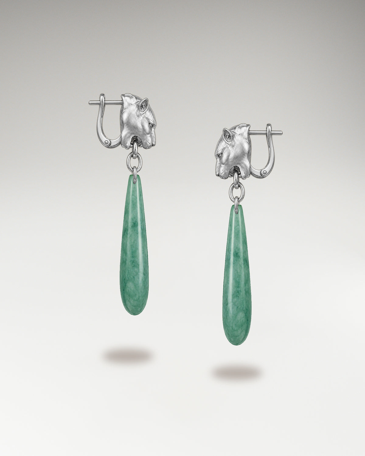 Jaguar Teardrop Dangle Earrings In Sterling Silver With Guatemalan Jade
