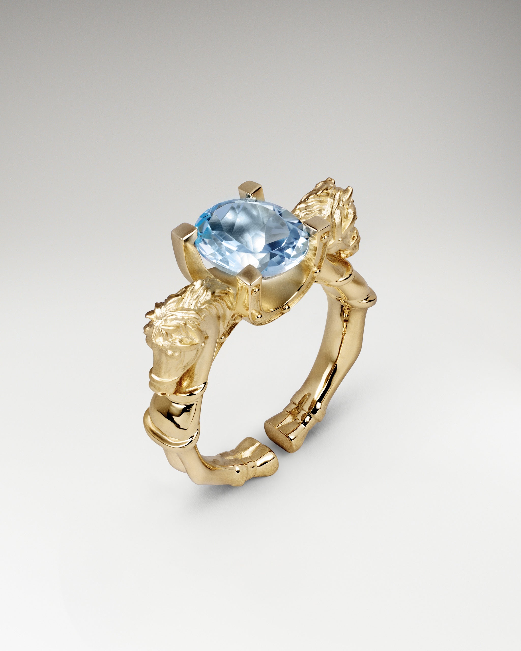 Twin Stallion Ring In Sterling Silver With Blue Topaz