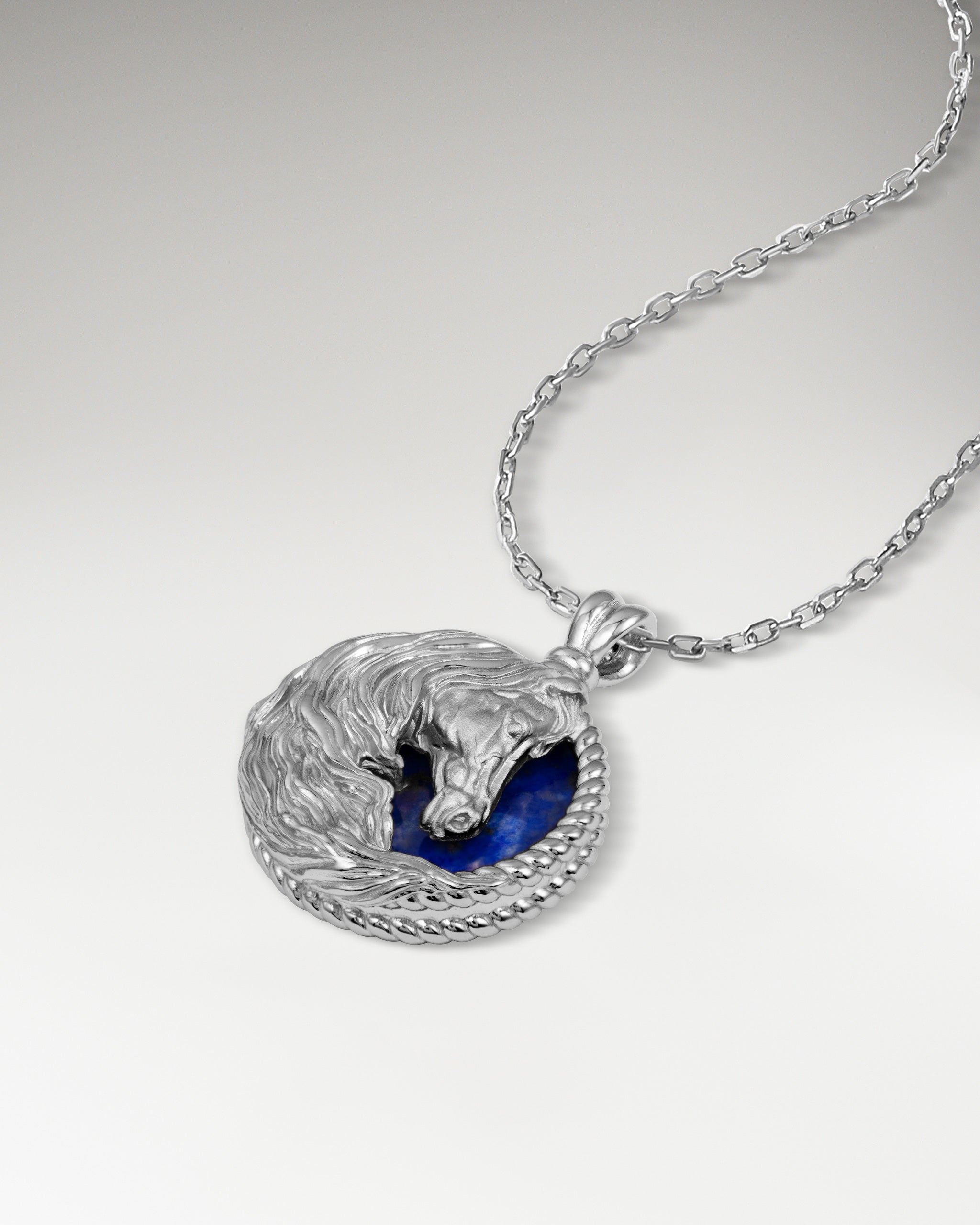 Horse Sculpture Pendant In Sterling Silver With Lapis Lazuli