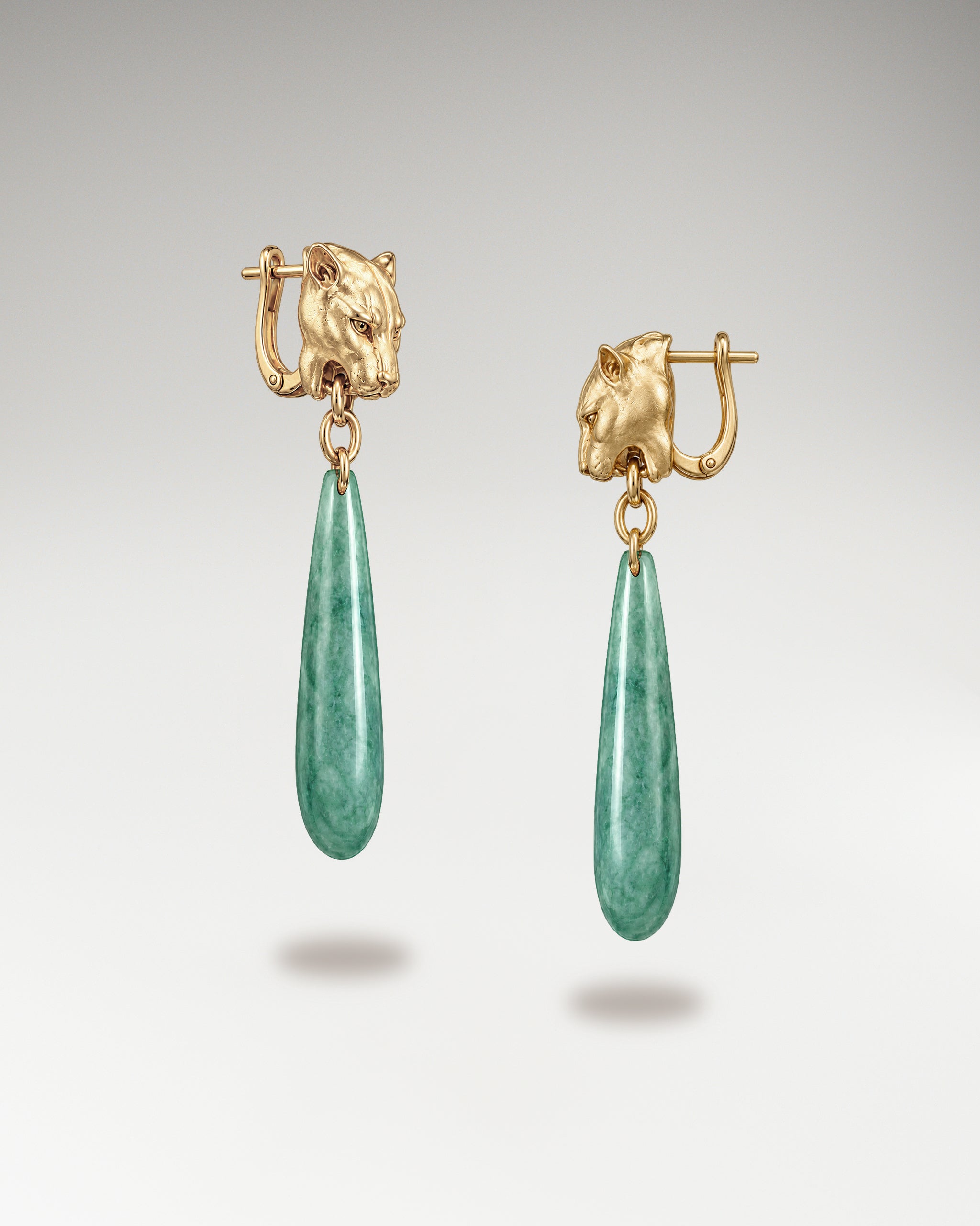 Jaguar Teardrop Dangle Earrings In Sterling Silver With Guatemalan Jade