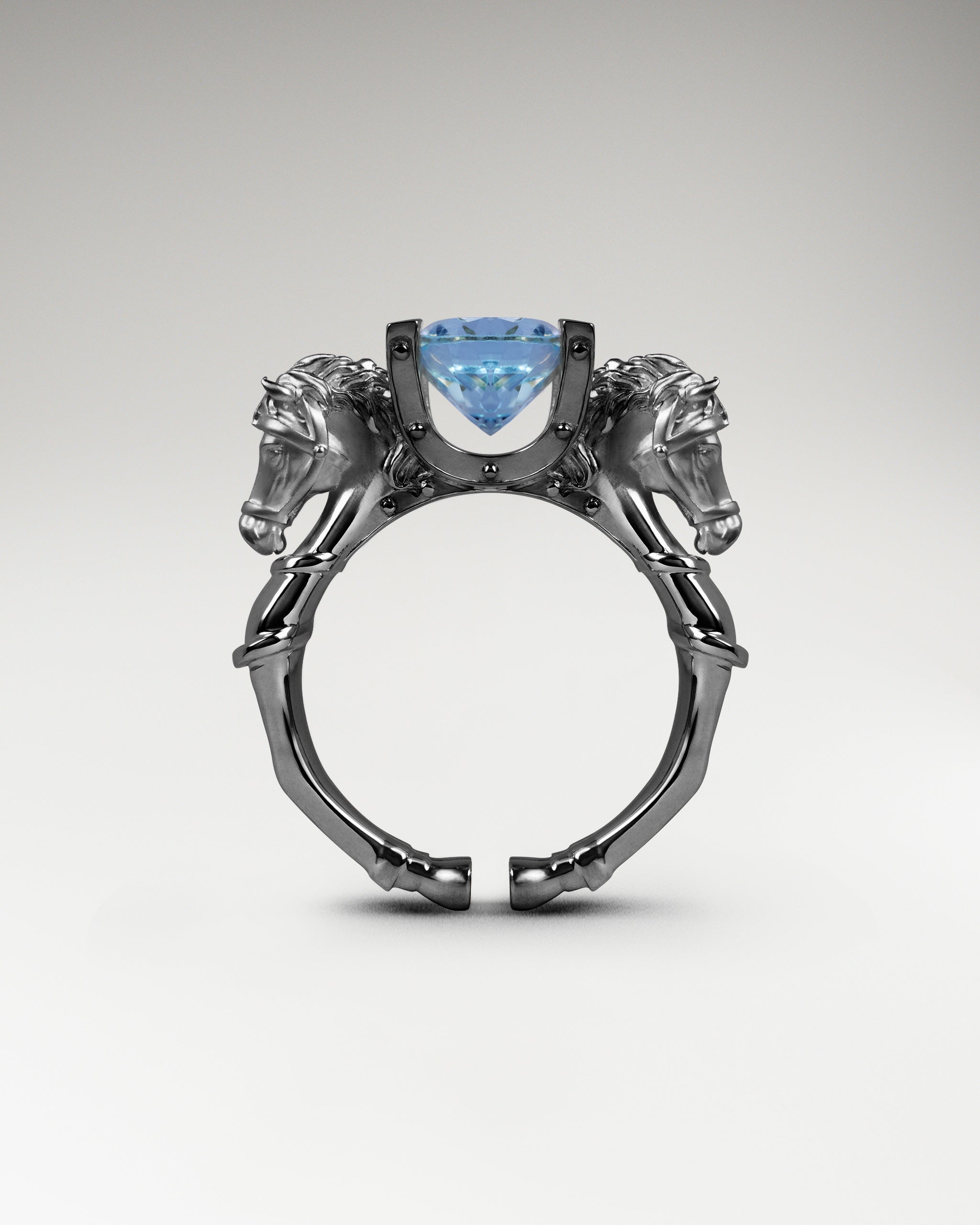 Twin Stallion Ring In Sterling Silver With Blue Topaz
