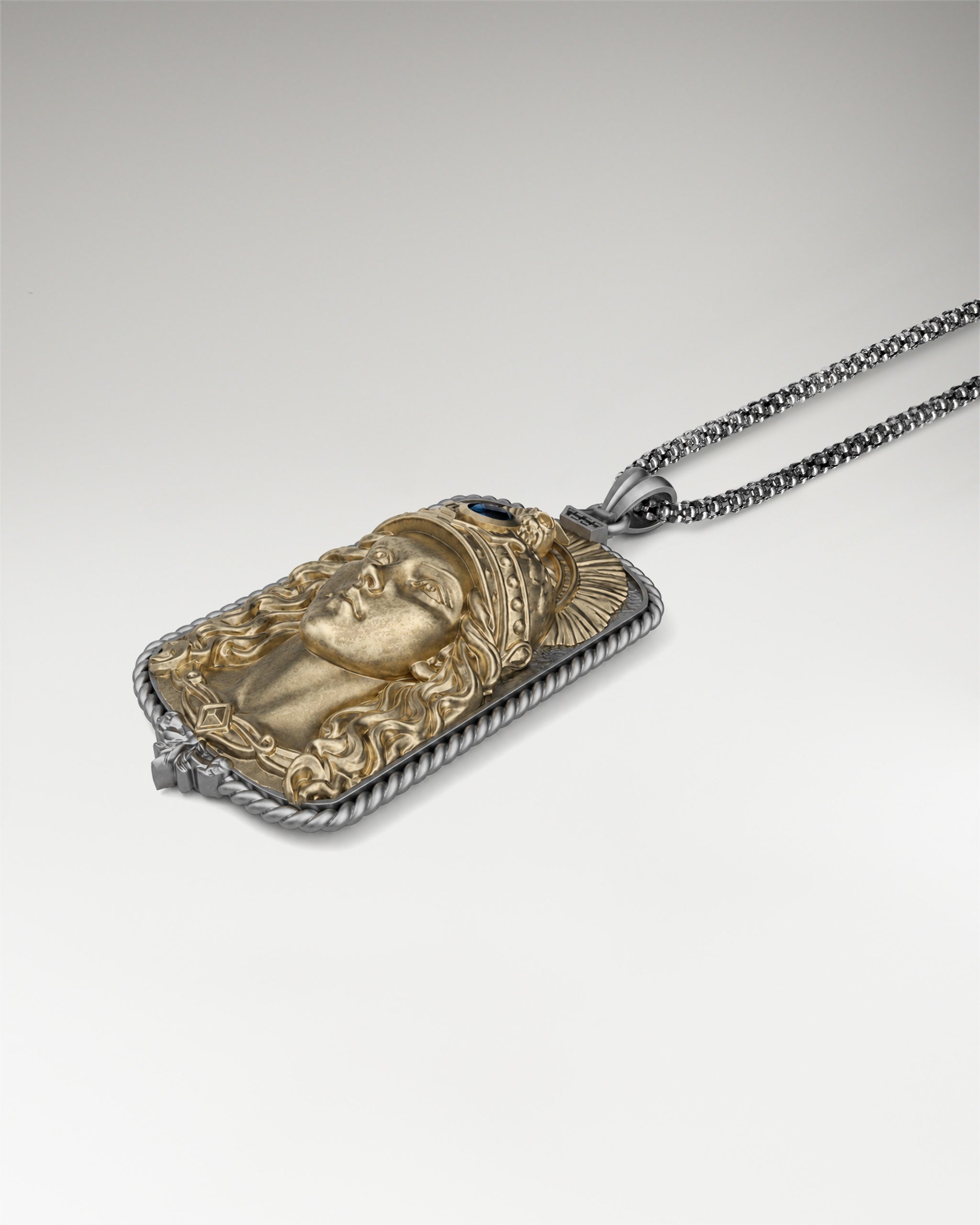 Athena Dog Tag Pendant In Sterling Silver With Sapphire