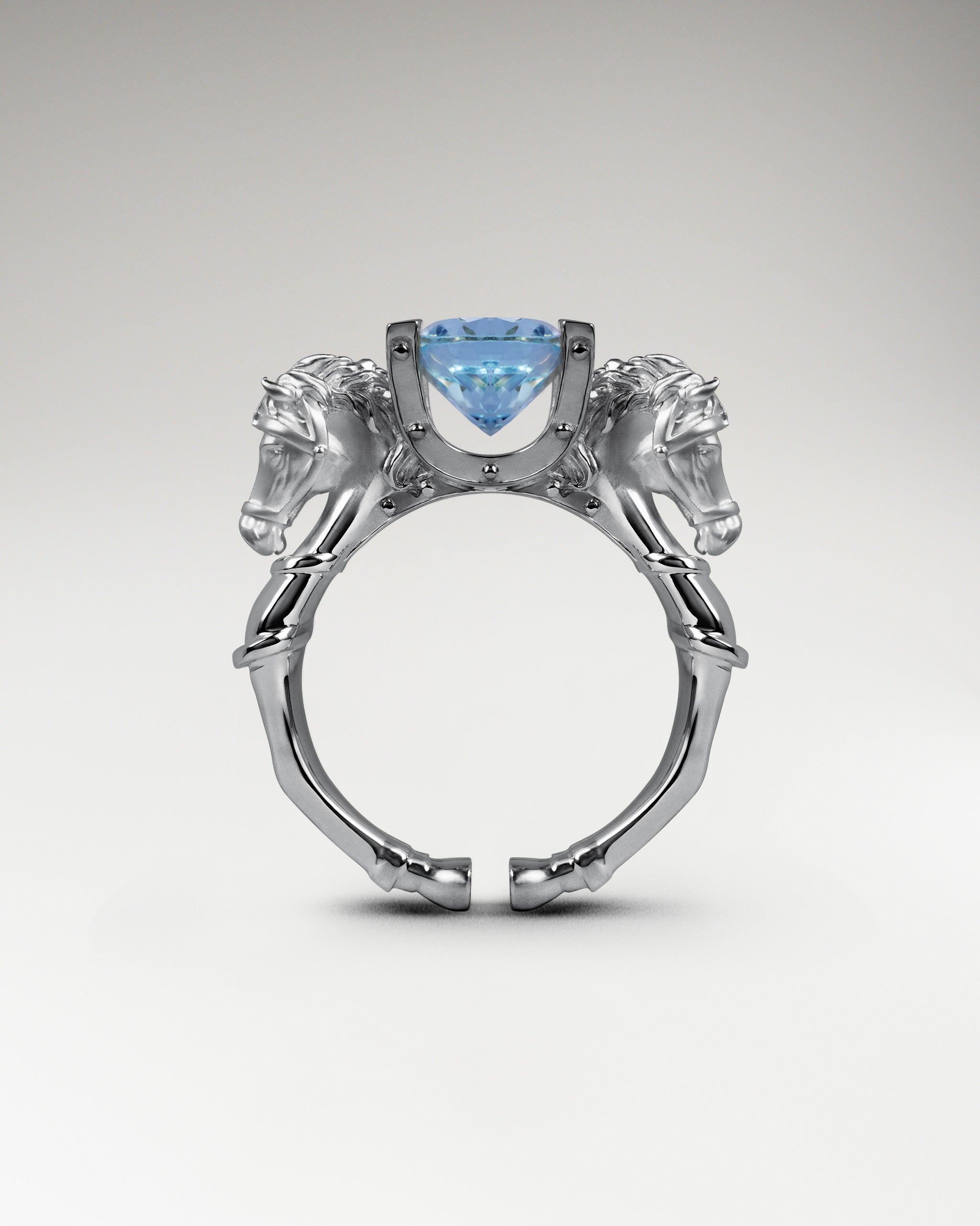 Twin Stallion Ring In Sterling Silver With Blue Topaz