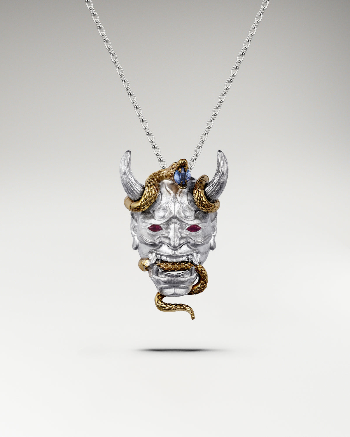 Orochi Noh Mask Pendant | 925 Sterling Silver & Sapphire - TRUE