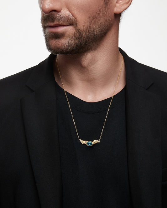 Collier à pendentif Feather Embrace en argent sterling avec topaze