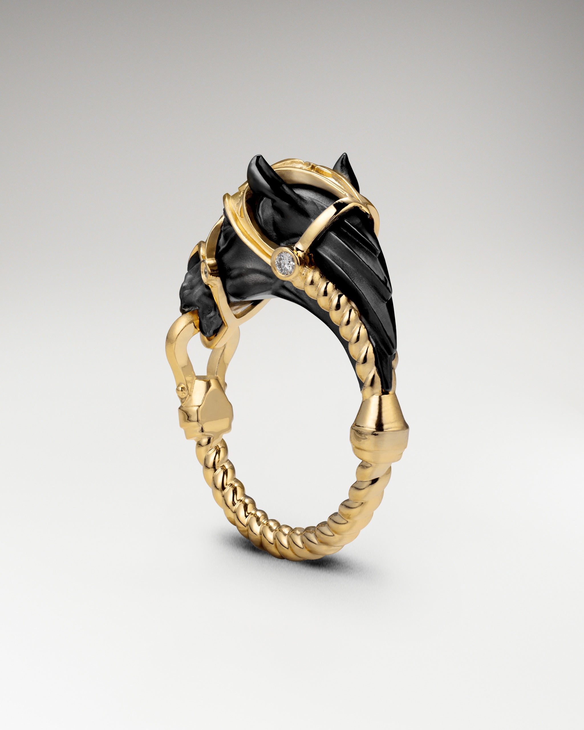 モアッサナイト付きスターリングシルバーとブラックアゲートのワイルド レンジリング リング