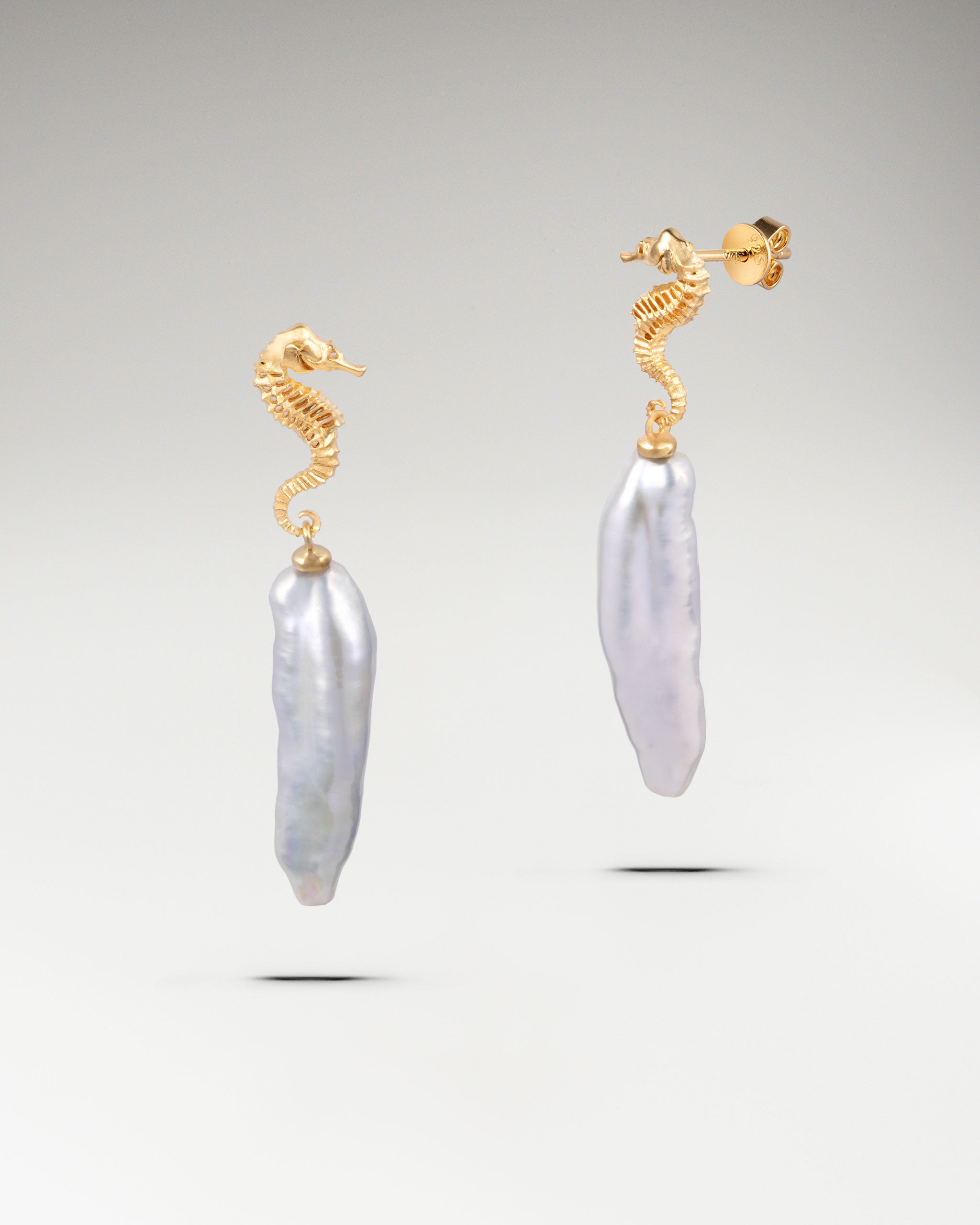 Seahorse Pearl Earrings In Sterling Silver With Baroque Pearls