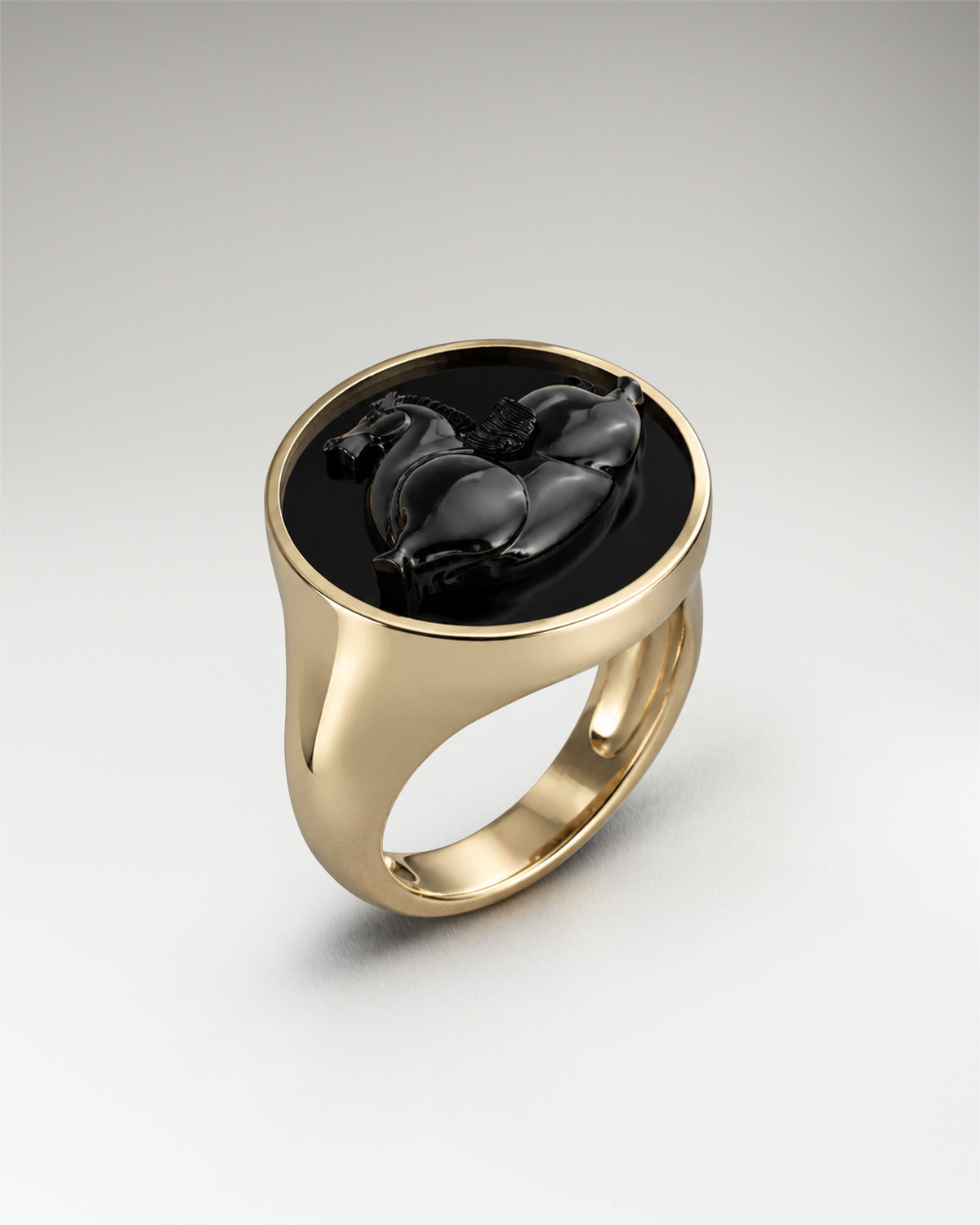 Whimsical Pony Ring In Sterling Silver With Black Agate