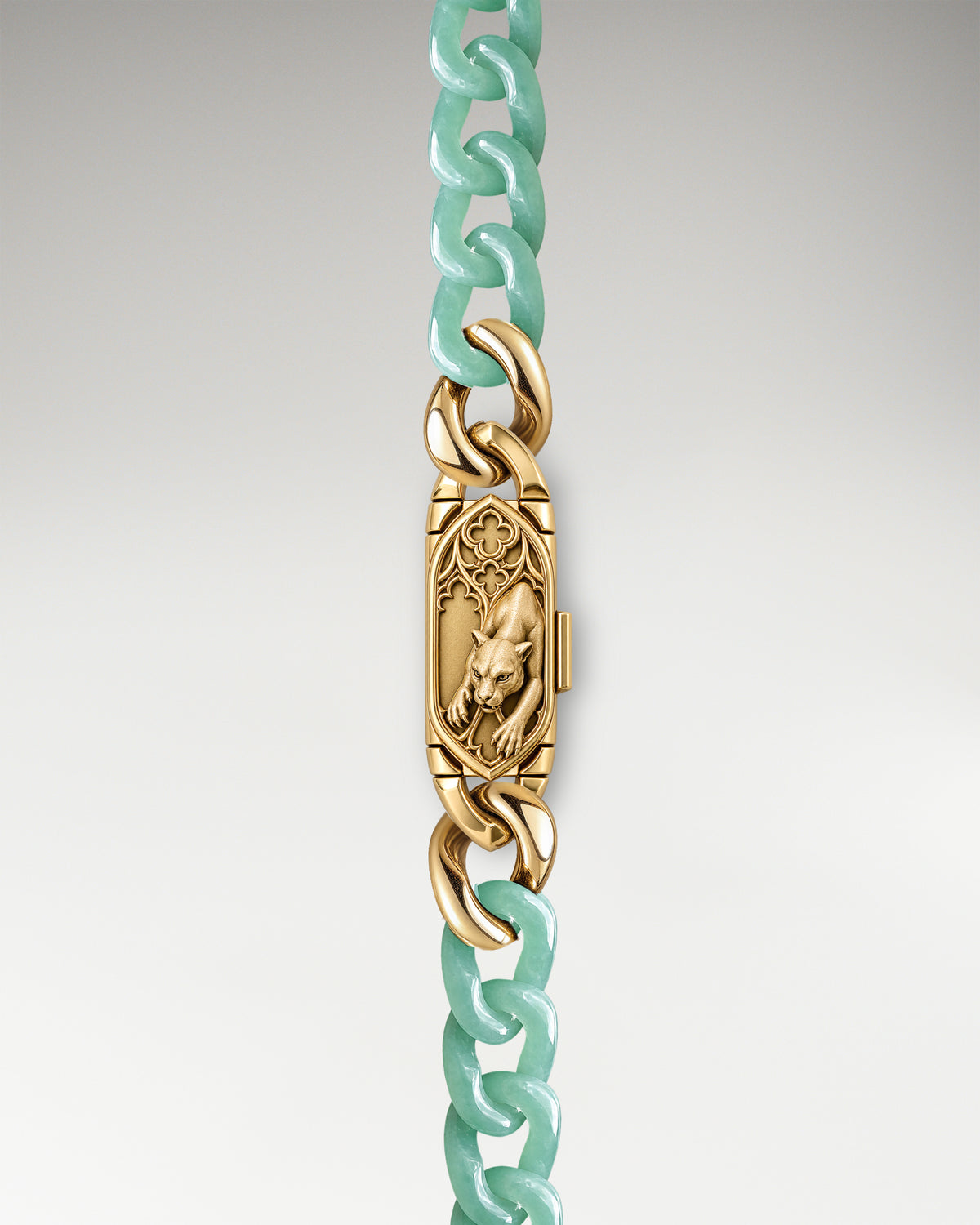 Dusk Guardian Clasp In Sterling Silver With Jade Cuban Link