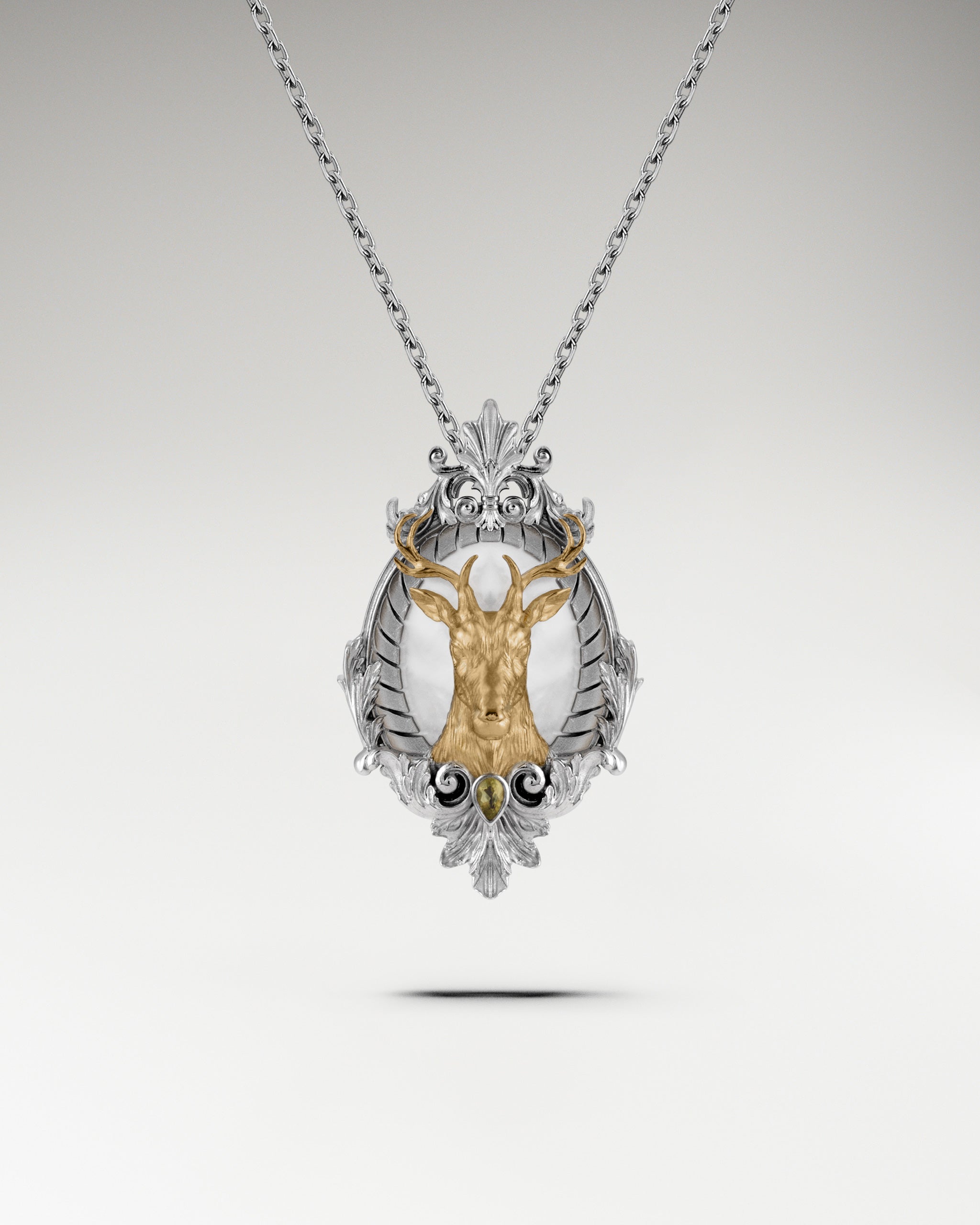 Stag Filigree Necklace / Brooch In Sterling Silver With Nacre