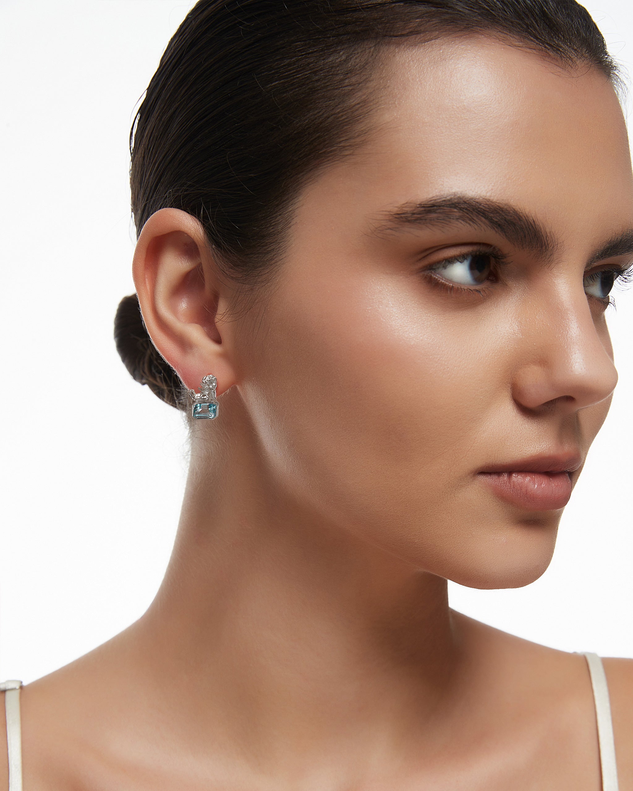 Amor-Ohrhänger aus Sterlingsilber mit Topas