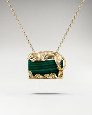 Panther Malachite Pendant In Gold Vermeil With Green Stone Jewelry