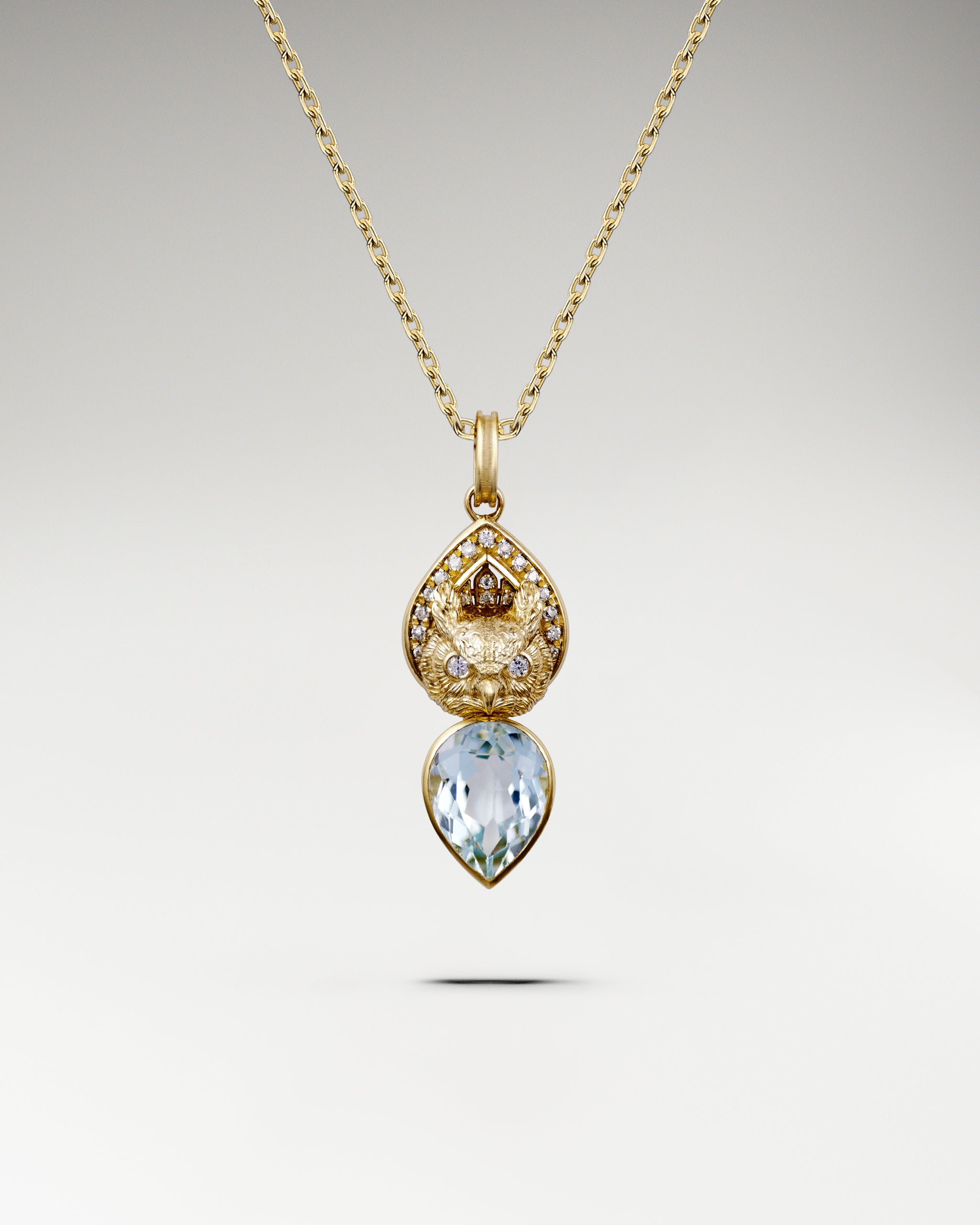 Wisdom Owl Necklace In Sterling Silver With Blue Topaz