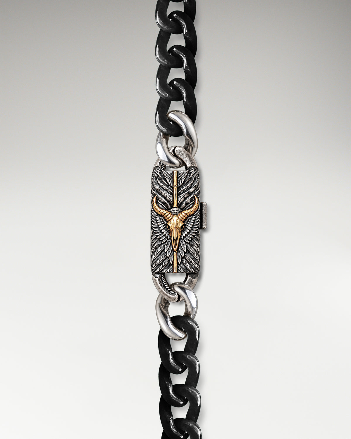 Rimehewn Glyph Clasp In Sterling Silver With Jade Cuban Link