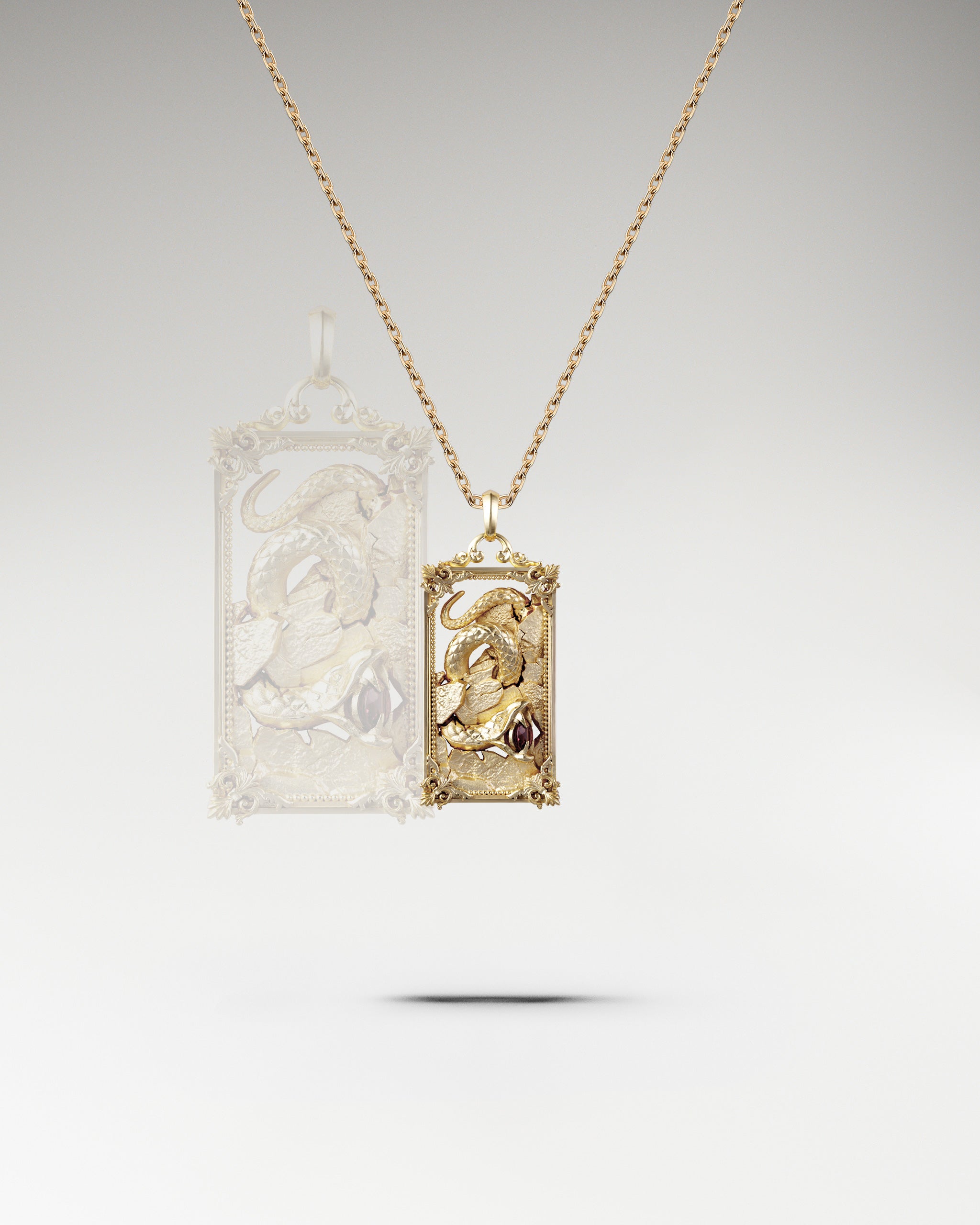 Serpent Canvas Mini Pendant Necklace In Sterling Silver With Garnet