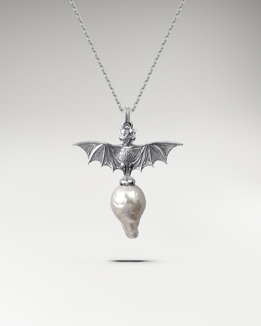 Batroque Pendant Necklace In Sterling Silver With Pearl