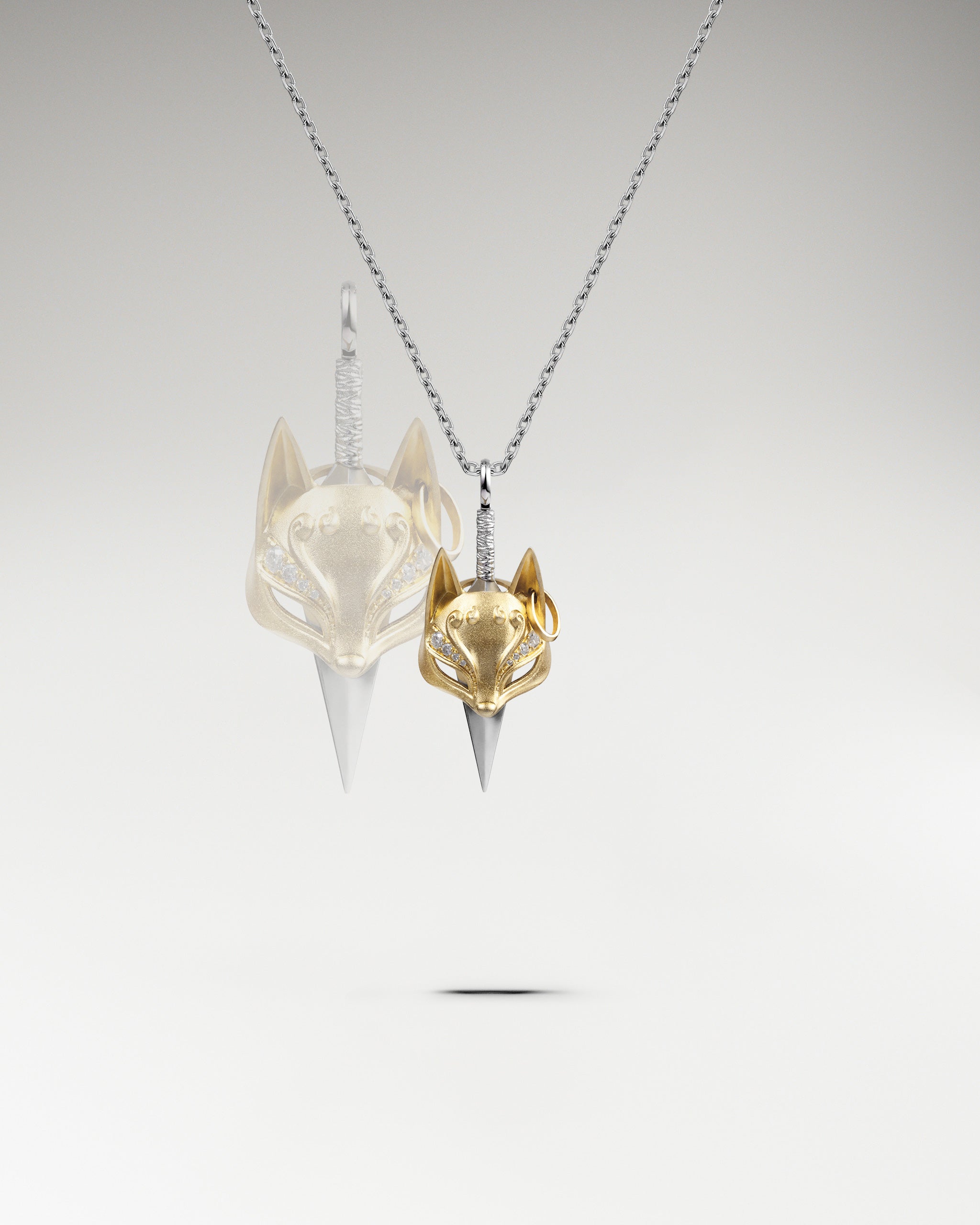 Kitsune Mask Mini Pendant Necklace In Sterling Silver