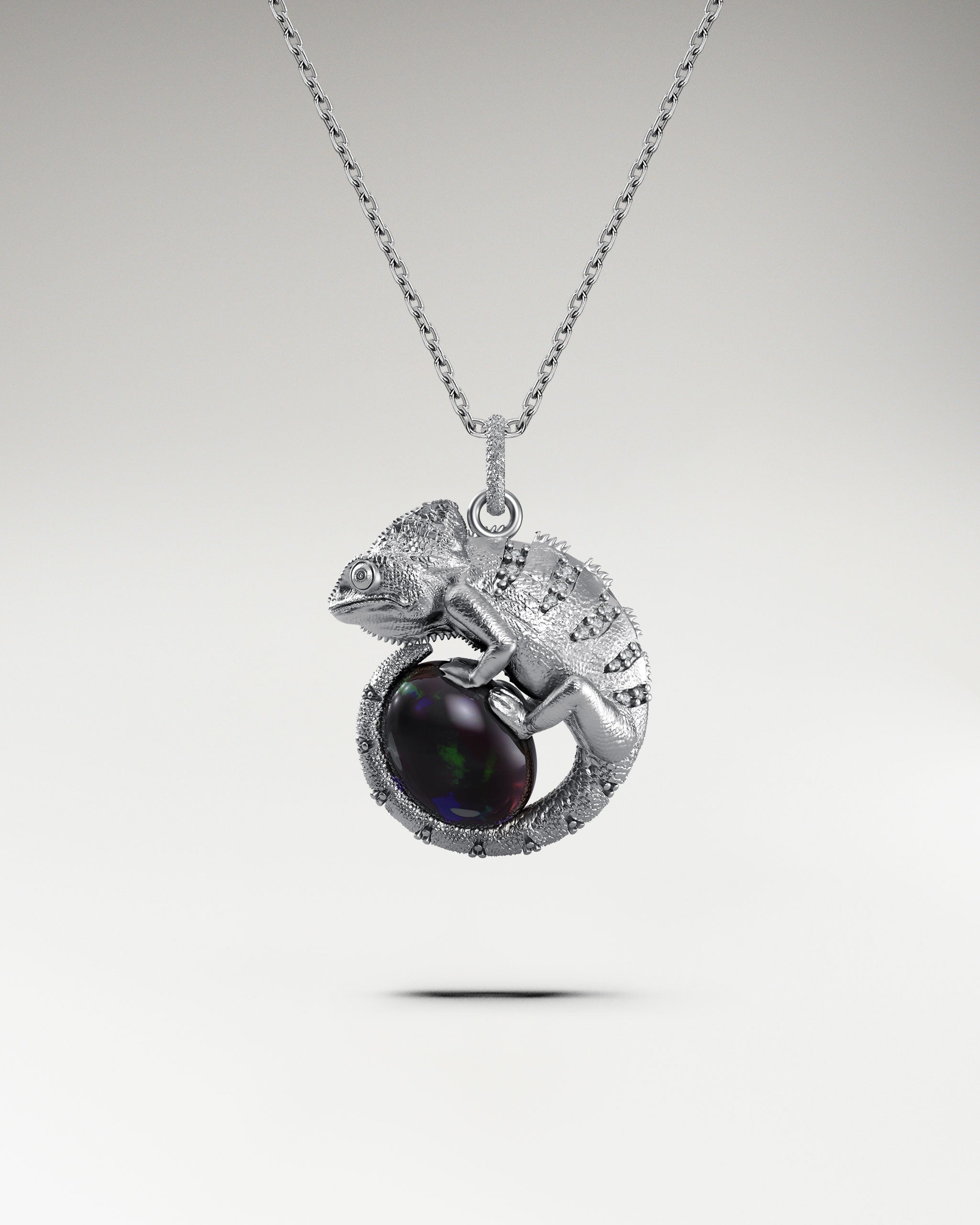 Chameleon’s Embrace Pendant In Sterling Silver With Opal