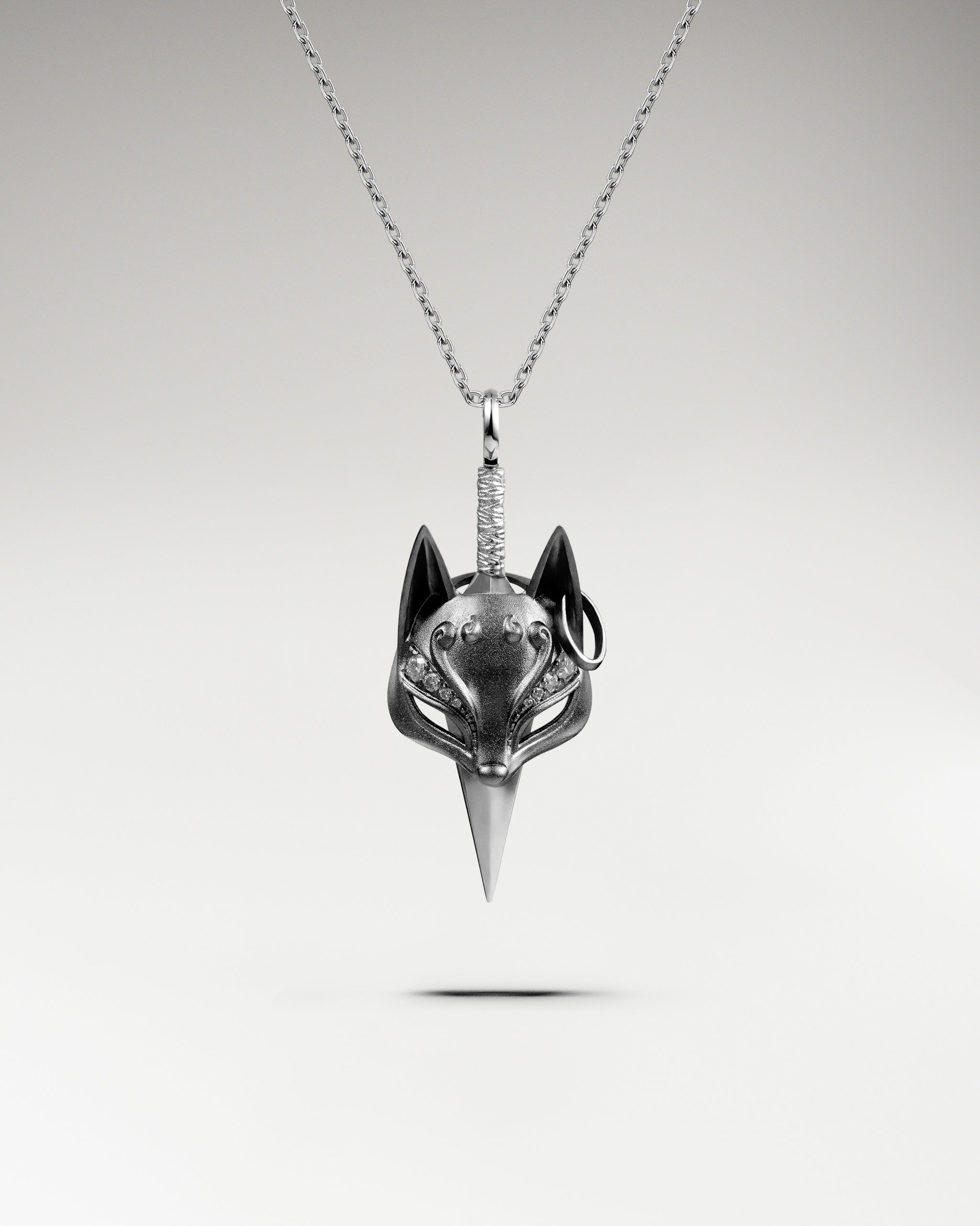 Kitsune Mask Pendant Necklace | 925 Sterling Silver Japanese Fox