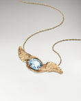 Load image into Gallery viewer, Feather Embrace Pendant Necklace in 10k Gold with Aquamarine
