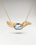 Load image into Gallery viewer, Feather Embrace Pendant Necklace in 10k Gold with Aquamarine
