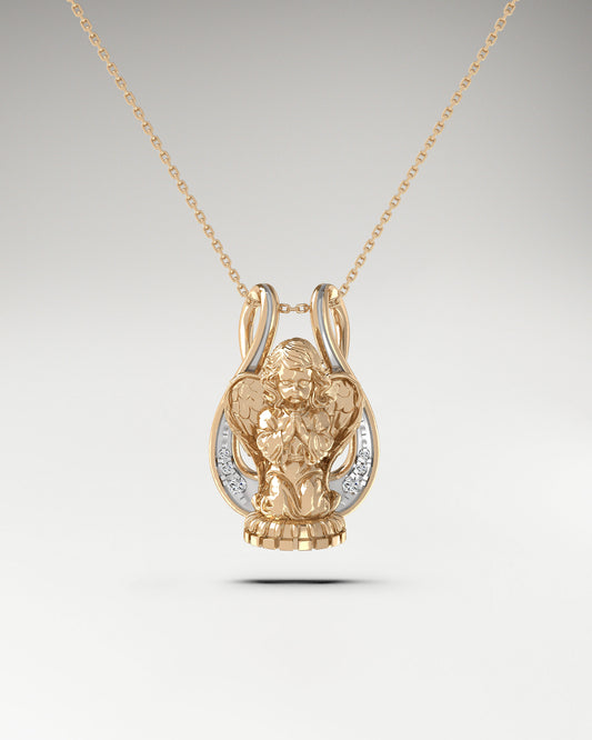Baby Angel Pendant necklace in 10k Gold with diamonds