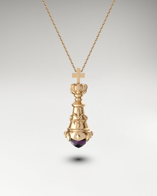 Chess King Necklace in 10k gold and spinel
